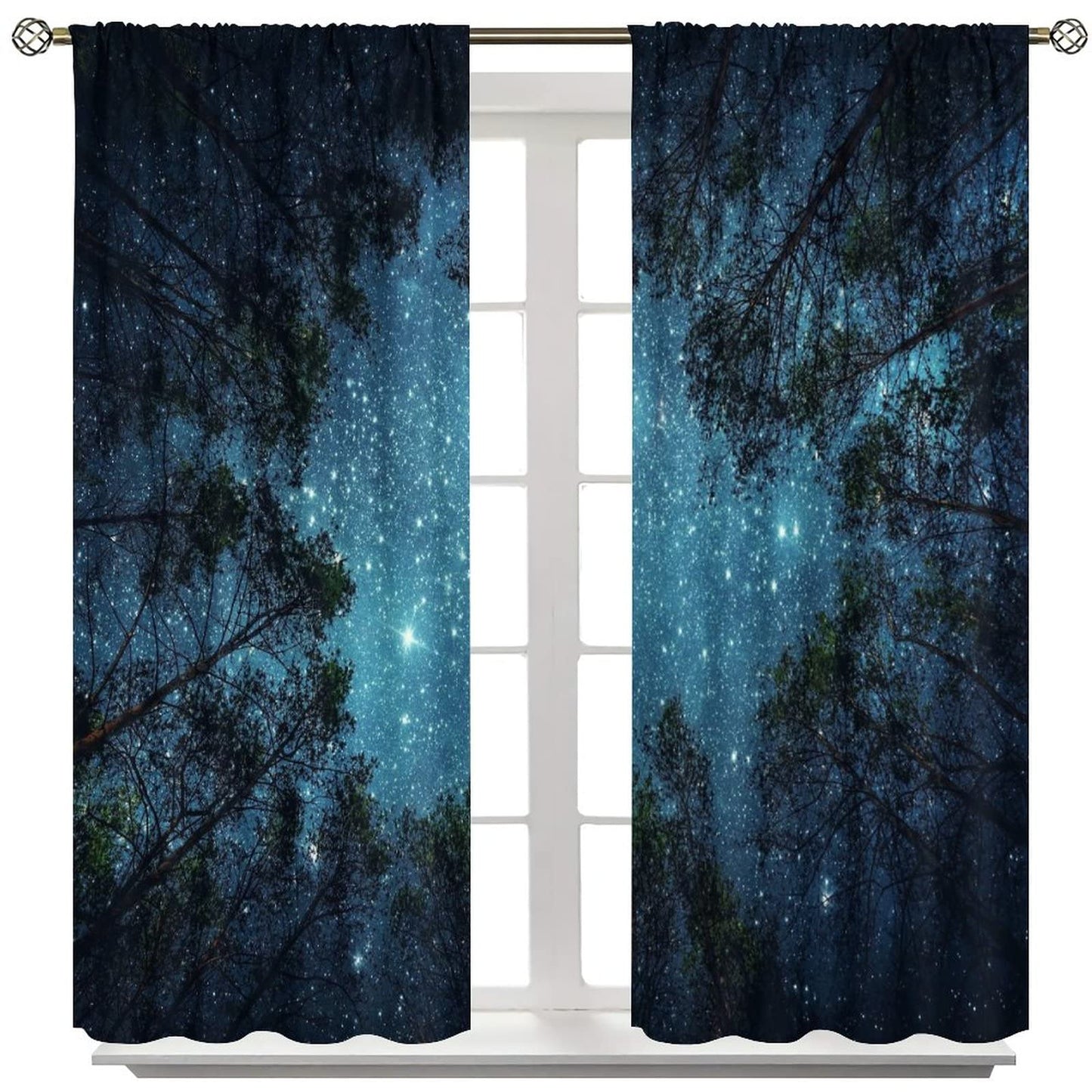 JESTRONRY Forest Starry Window Curtains,Night Moon and Stars Mystic Forest Galaxy Nature Scenery Home Decor Blackout Drapes for Living Room Bedroom Kitchen Bathroom 42x45in