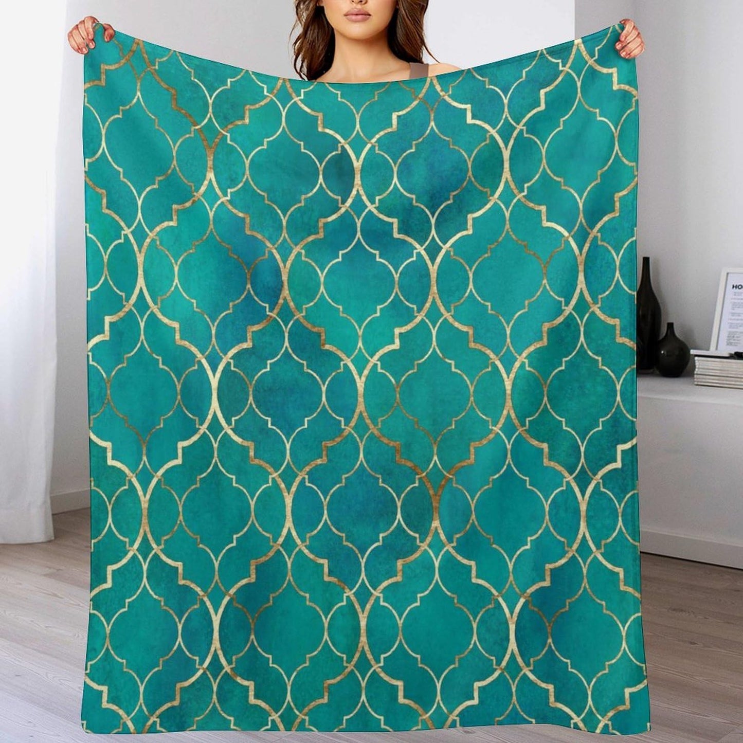 ZhiRain Turquoise Teal Marble Throw Blanket Gold Yellow Mandala Geometric Texture Boho Retro Blanket for Sofa Bed Couch Chair Or Dorm 30"x40"