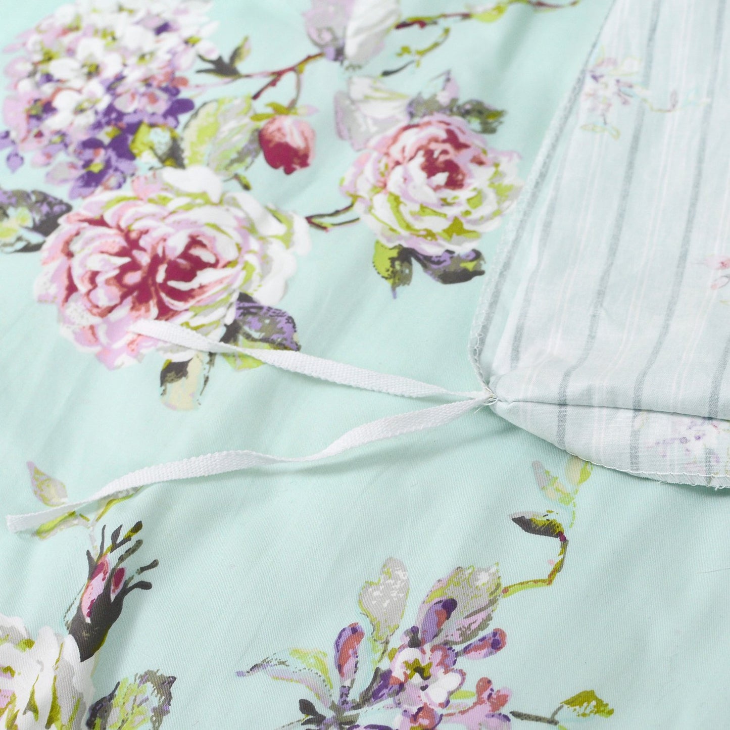 FADFAY Cotton Duvet Cover Set Full Size Blue Floral Bedding Set Super Soft Purple Hydrangea Flower Print Reverse to Striped Zipper Bed Cover French Countryside Girls Bedding 3 Pcs, Full