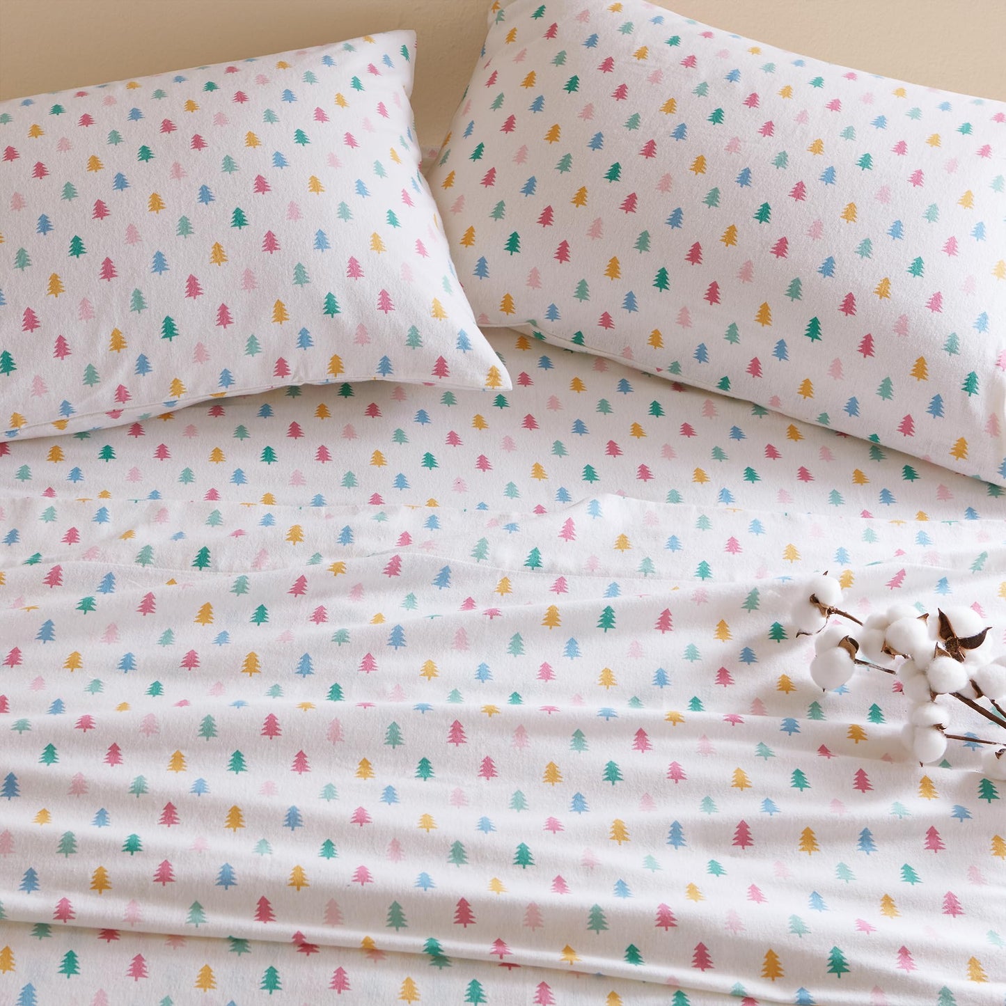 Intelligent Design Flannel Sheets Full, Cozy Soft 100% Cotton Flannel Bedding, Printed Warm Full Sheets Set, Ultra Soft Cold Weather Bed Sheet Set, Tree Block, 4 Piece