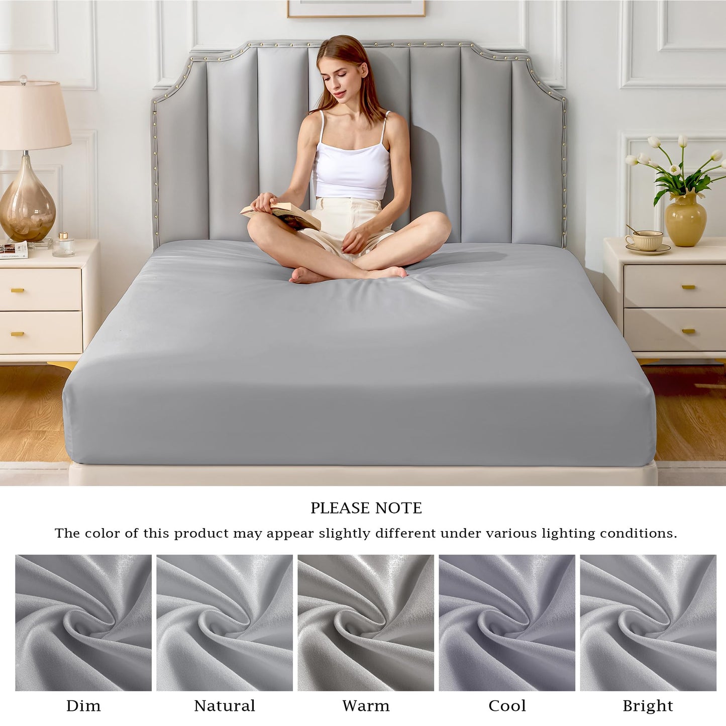 FreshCulture Pure Cotton Fitted Sheets Queen Size, 300 Thread Count Percale Sheets for Queen Size Bed, Soft & Breathable Cotton Sheets, Luxury Size Fitted Sheet Only (Light Grey)