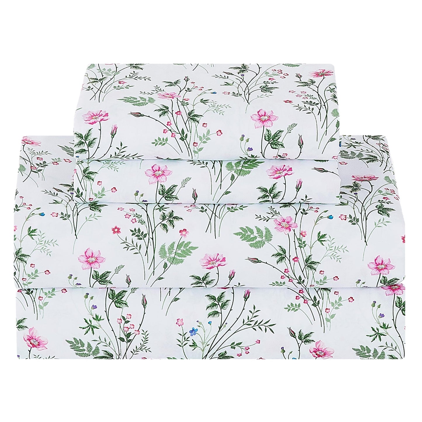 Softan Vintage Floral Full Bed Sheets, Cozy Microfiber Flower Printed Sheets with 15" Deep Pocket Fitted Sheet & Non-Slip Straps, Patterned Botanical Wildflower Sheets & Pillowcase Set