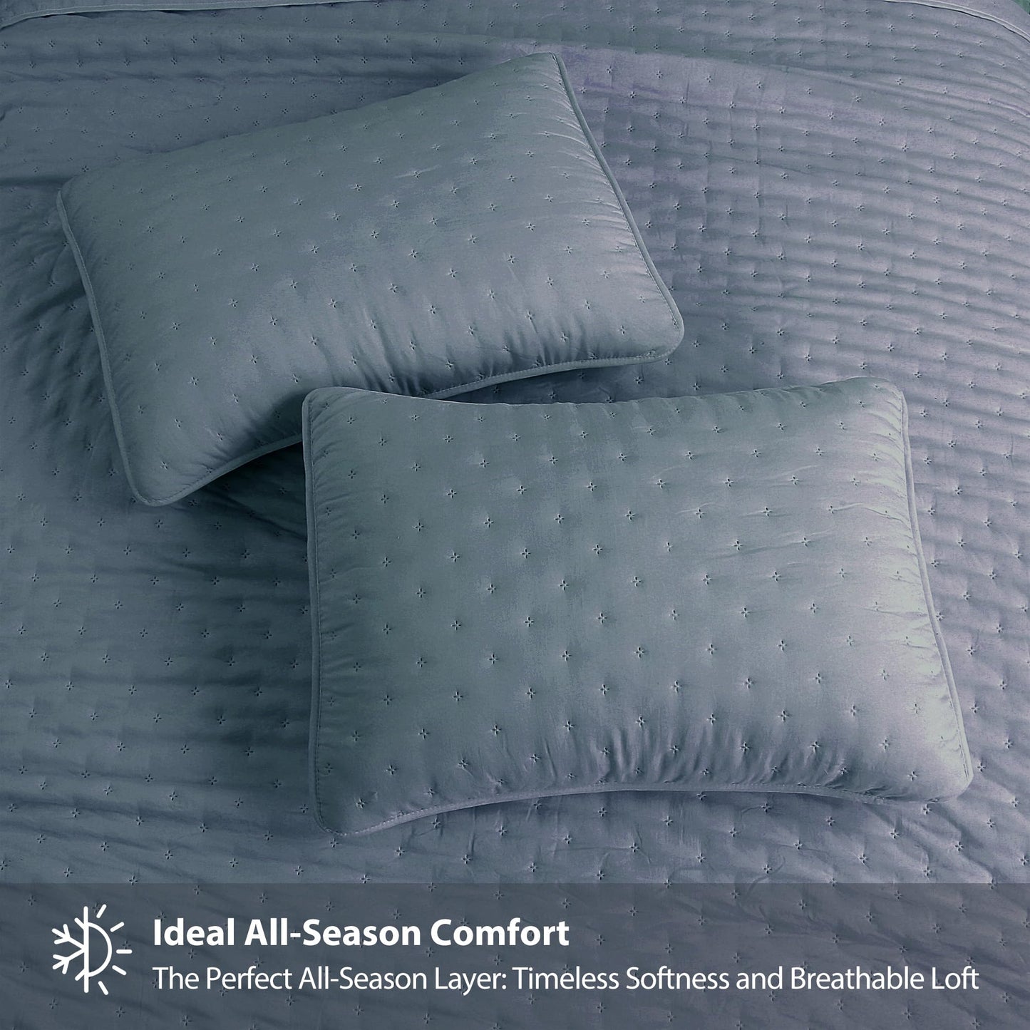 ROARINGWILD Dusty Blue Twin Size Quilt Bedding Set, Lightweight Soft Bedspread, Farmhouse Rustic Country Coverlet, Thin Cloud Comforter for Spring Summer, 1 Pillow Sham, 68x90 inches