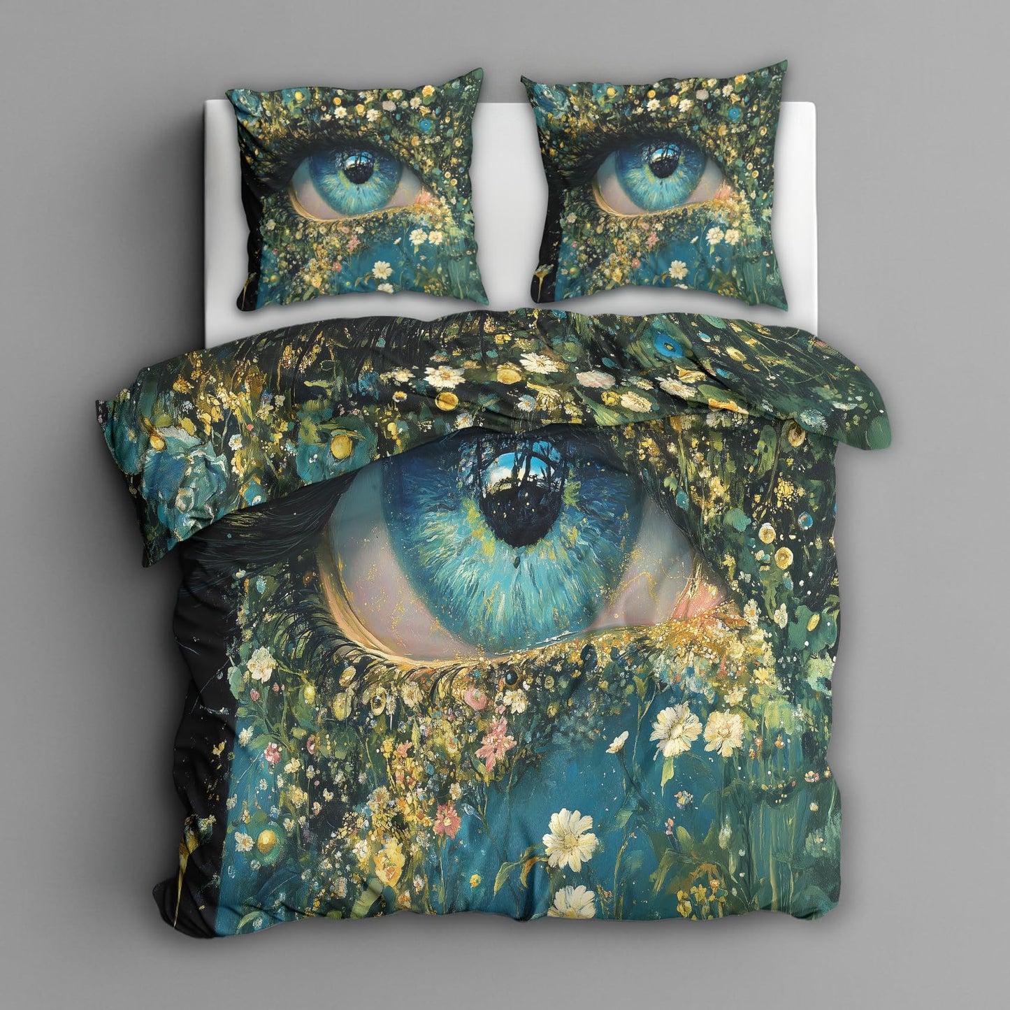 zcwl Fantasy Eye Duvet Cover Oversized King Size | Floral Bedding Set | 3 Piece | Soft Microfiber Patterned Comforter Cover with Zipper Ties & 2 Pillowcases | Blue Green Artistic Bedroom Decor