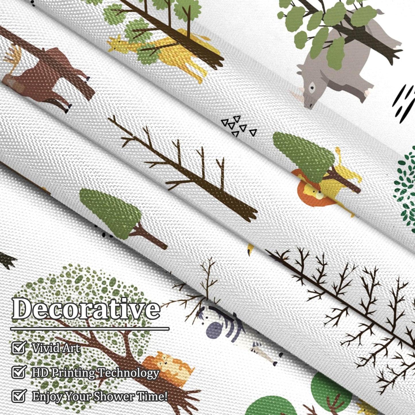 Renaiss 72 x 72 Inch Rustic Forest Kids Shower Curtain Set for Bathroom Country Lion Giraffe Zebra Bear Woodland Wild Animals Farmhouse Bathroom Shower Curtain Nature Tree Bathtub Decor Set with Hooks