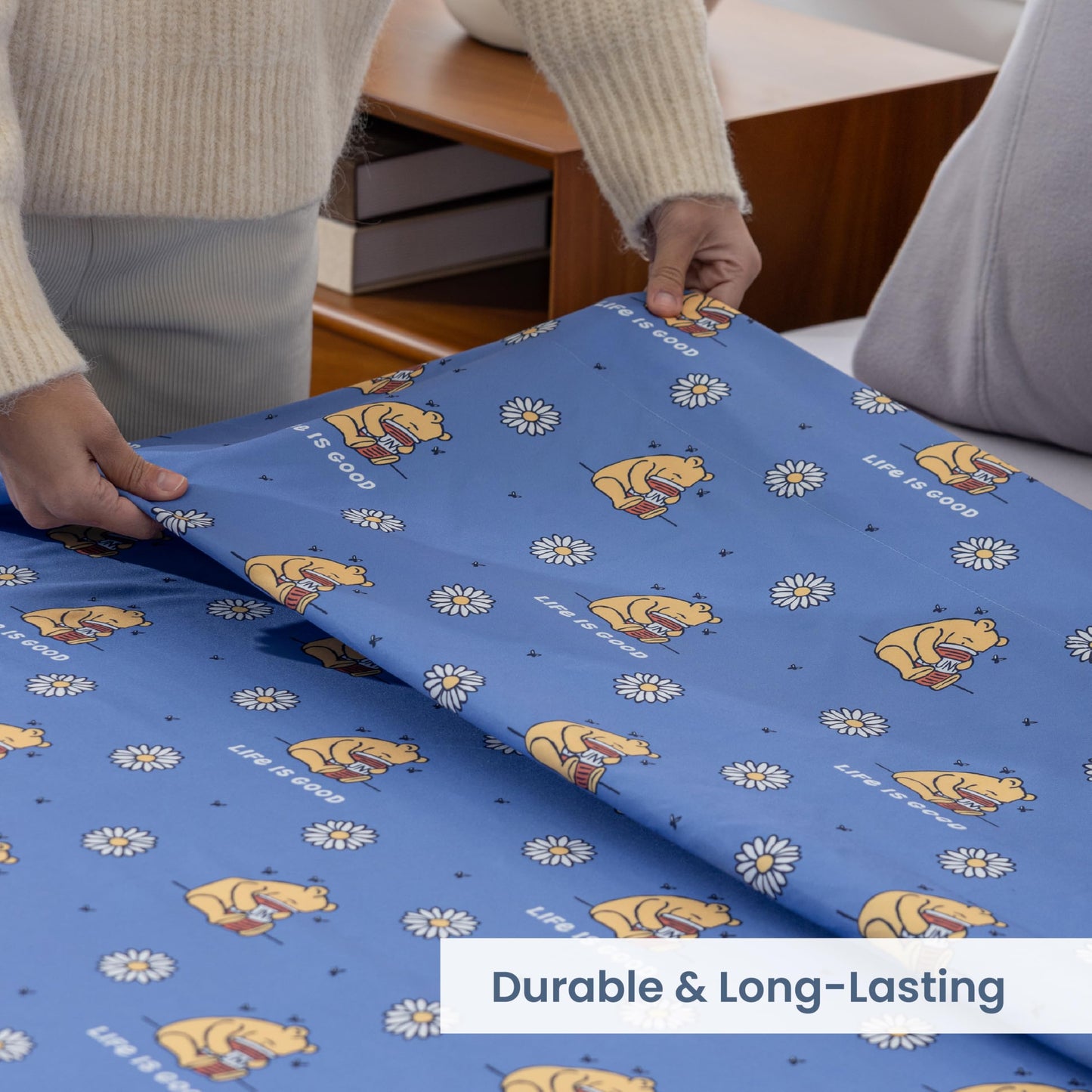 Berkshire LIG® Twin Flat Sheet (Only), Brushed Microfiber Sheet with Cute Cartoon Characters, Soft, Breathable, Easy-Care Bedding for LIG Fans, Spring Hunny Small Cornflower Blue