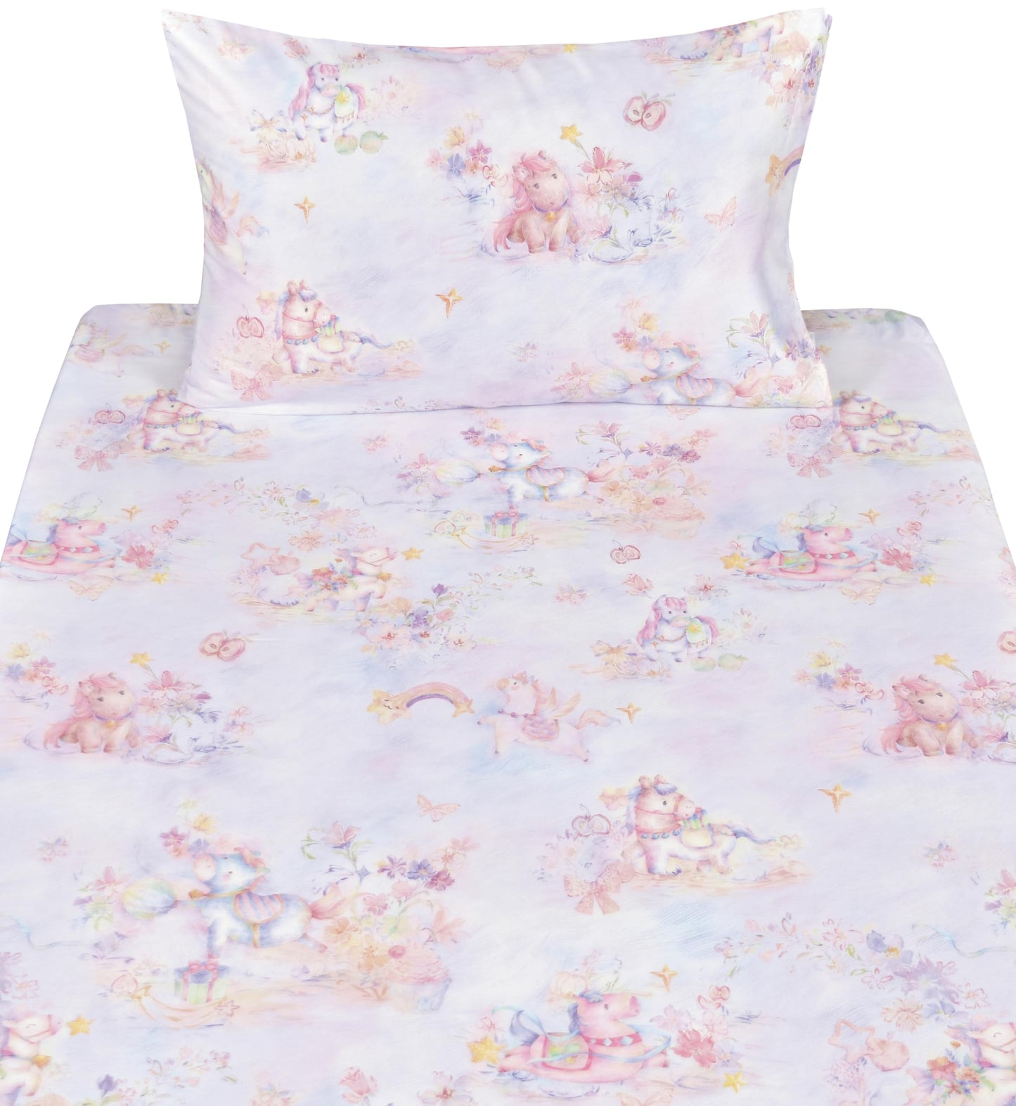 Scientific Sleep Pastel Unicorn Pony Horse Flower Fairy Tale Cute Adorable Colourful 100% Cotton Bed Sheet Set Kids Girls Junior, Flat Sheet & Fitted Sheet & Pillowcase Bedding Set (Pretty Pony, Twin)