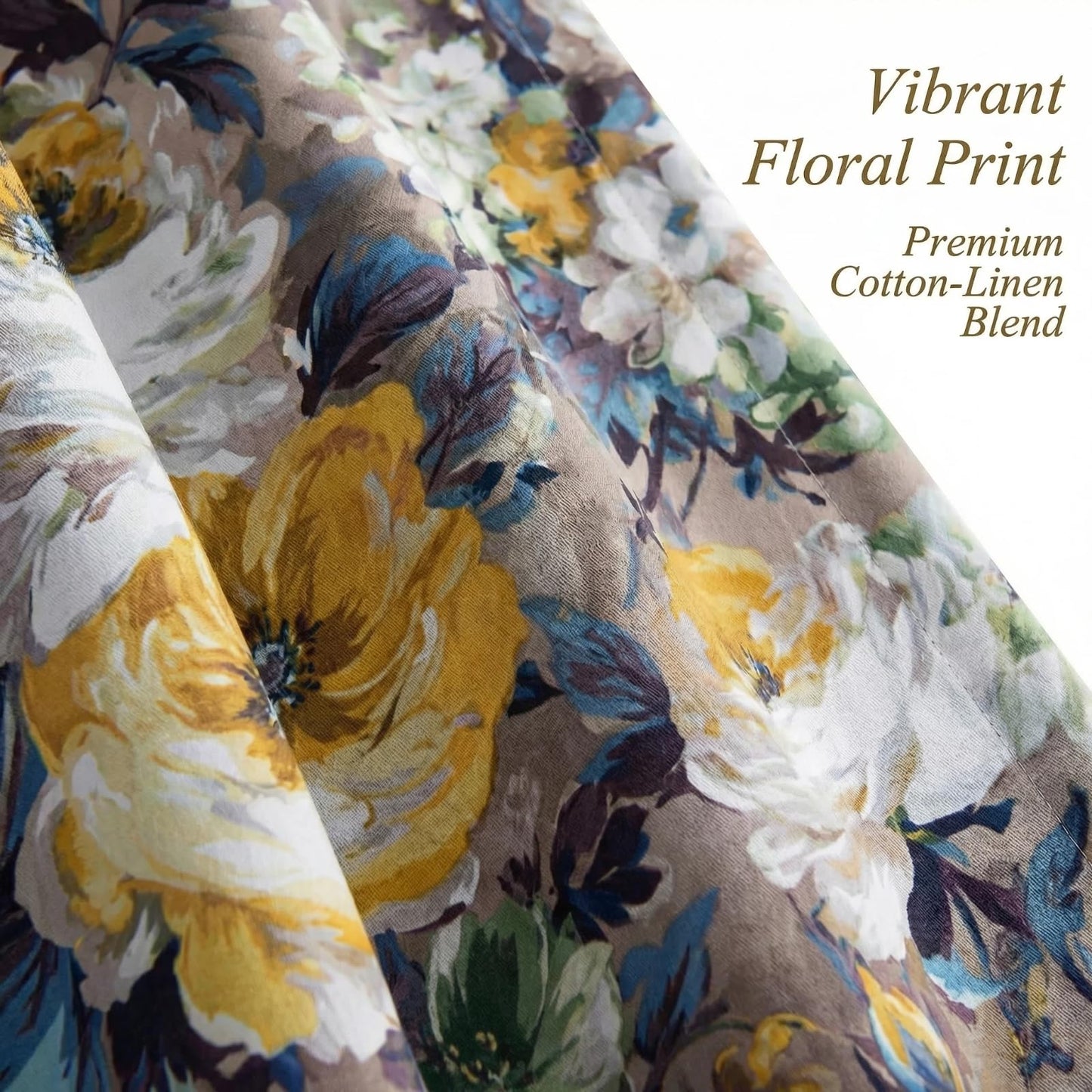 SENEETO Vintage Floral Curtains, Oil Painting Yellow Peony, W52 x L63 Inch