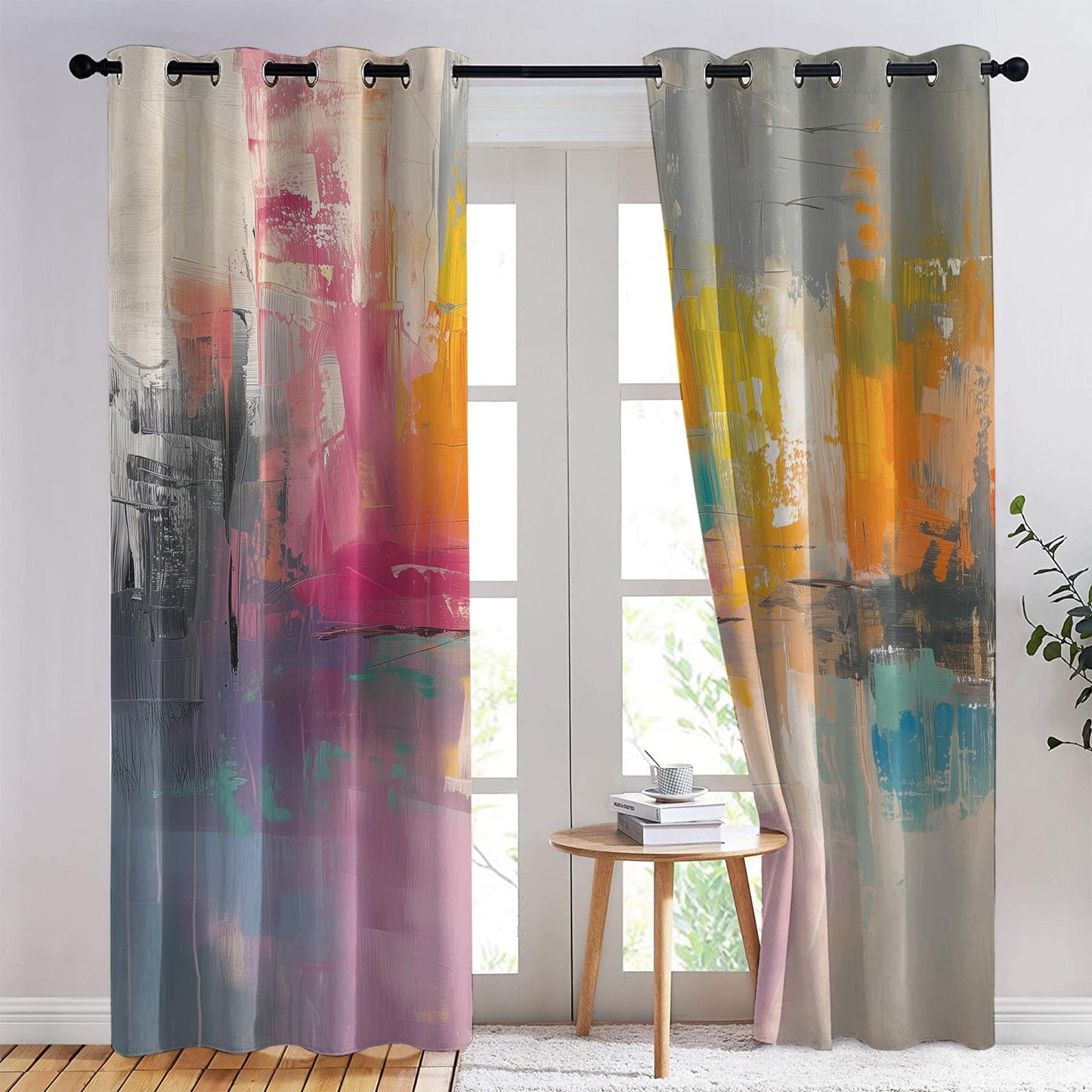 NejZoltrix Abstract Colourful Curtains, Multicolored Tainted Window Curtains, Modern Grunge Style Blackout Curtains 72 Inch Length, Thermal Grommet Drapes for Bedroom Living Room, 2 Panels Set