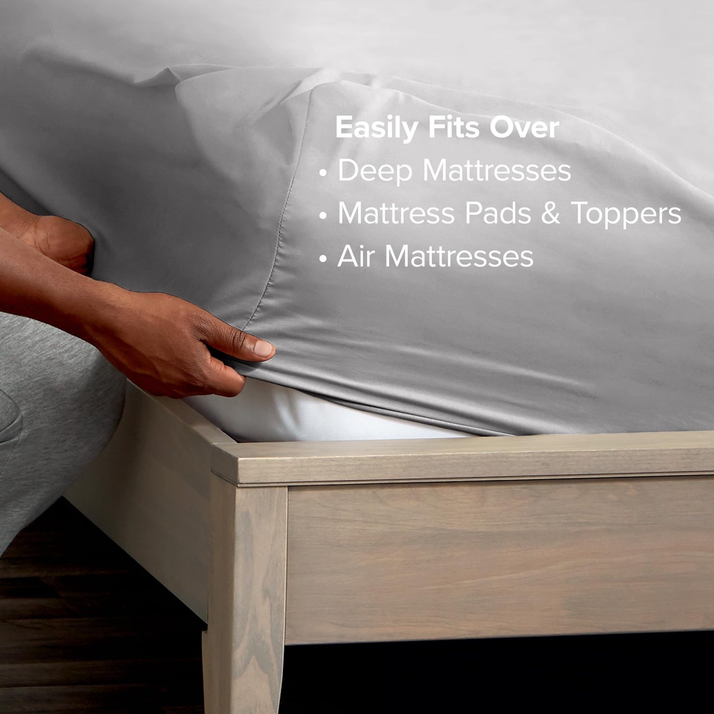 Bare Home Full Fitted Sheet - Extra Deep Pocket Fitted Sheet - Premium 1800 Microfiber - Ultra-Soft Wrinkle Free - Full Deep Pocket Bottom Sheets (Full - 11" to 22" Pocket, Light Grey)