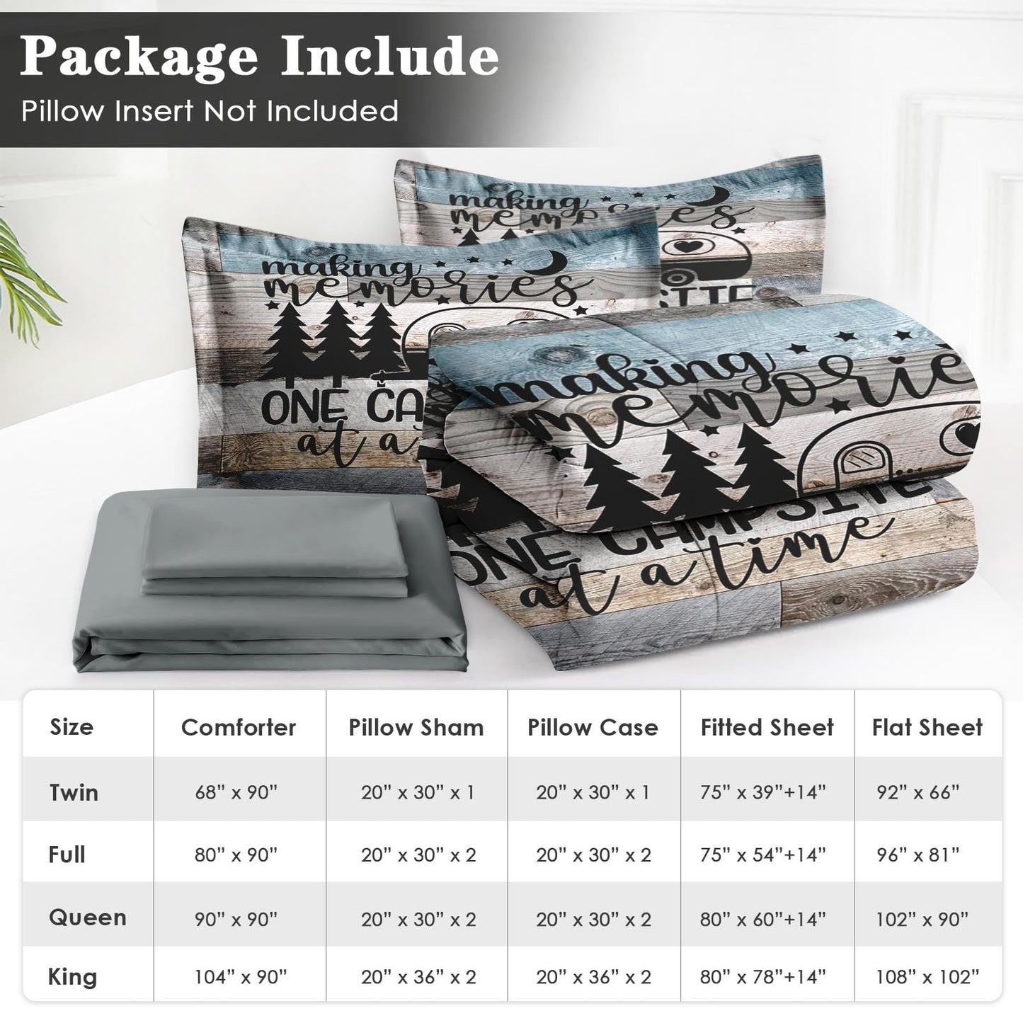 WeCozy 7 Pcs Full Size Comforter Set with 2 Pillowcases & 2 Shams, Inspirational Motivational Bedding Set for Kids and Adults, Retro Wood Camp Camper Bed in a Bag with Flat Sheet and Fitted Sheet