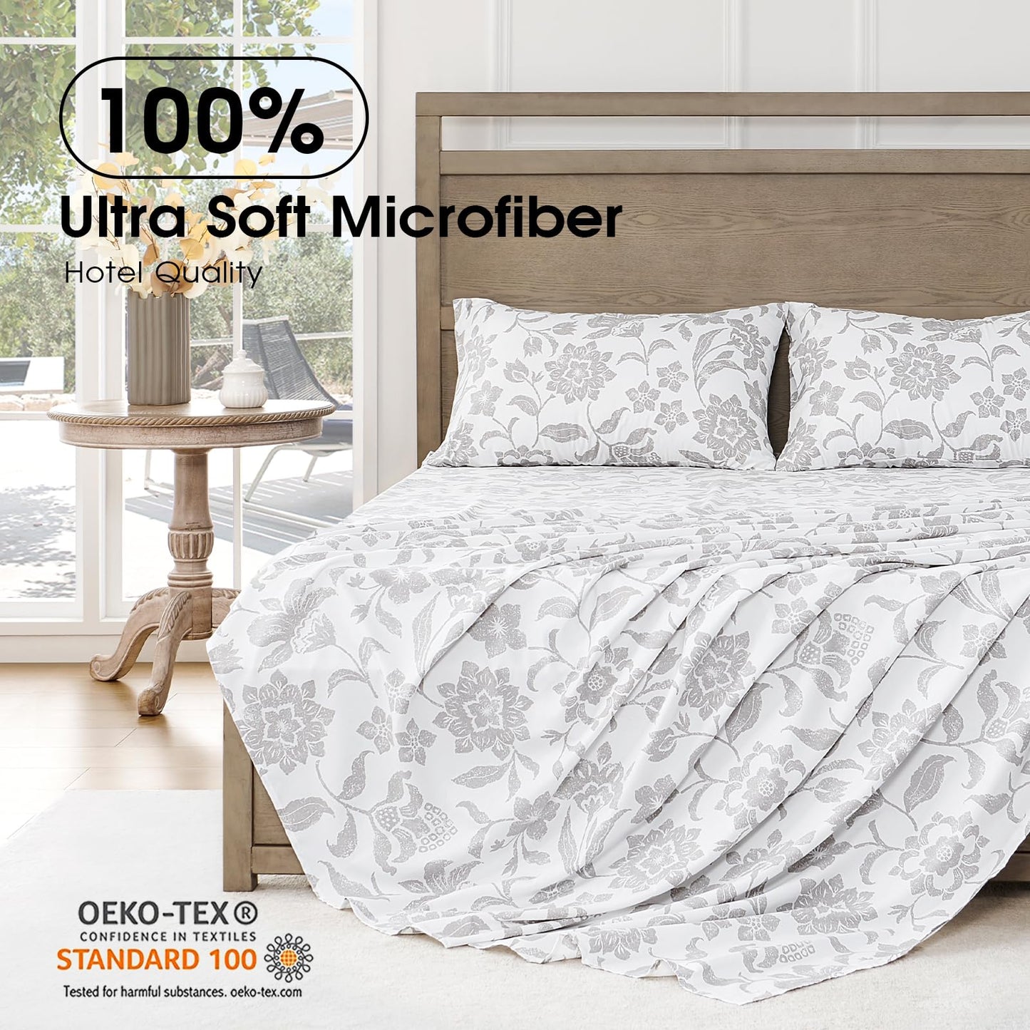 FreshCulture Floral Bed Sheets - Ultra Soft King Size Sheets Set - Brushed Microfiber Floral Sheets - Deep Pockets - Easy Care - Hotel Luxury 4 Piece Flower Printed Sheets King, Clay Garden