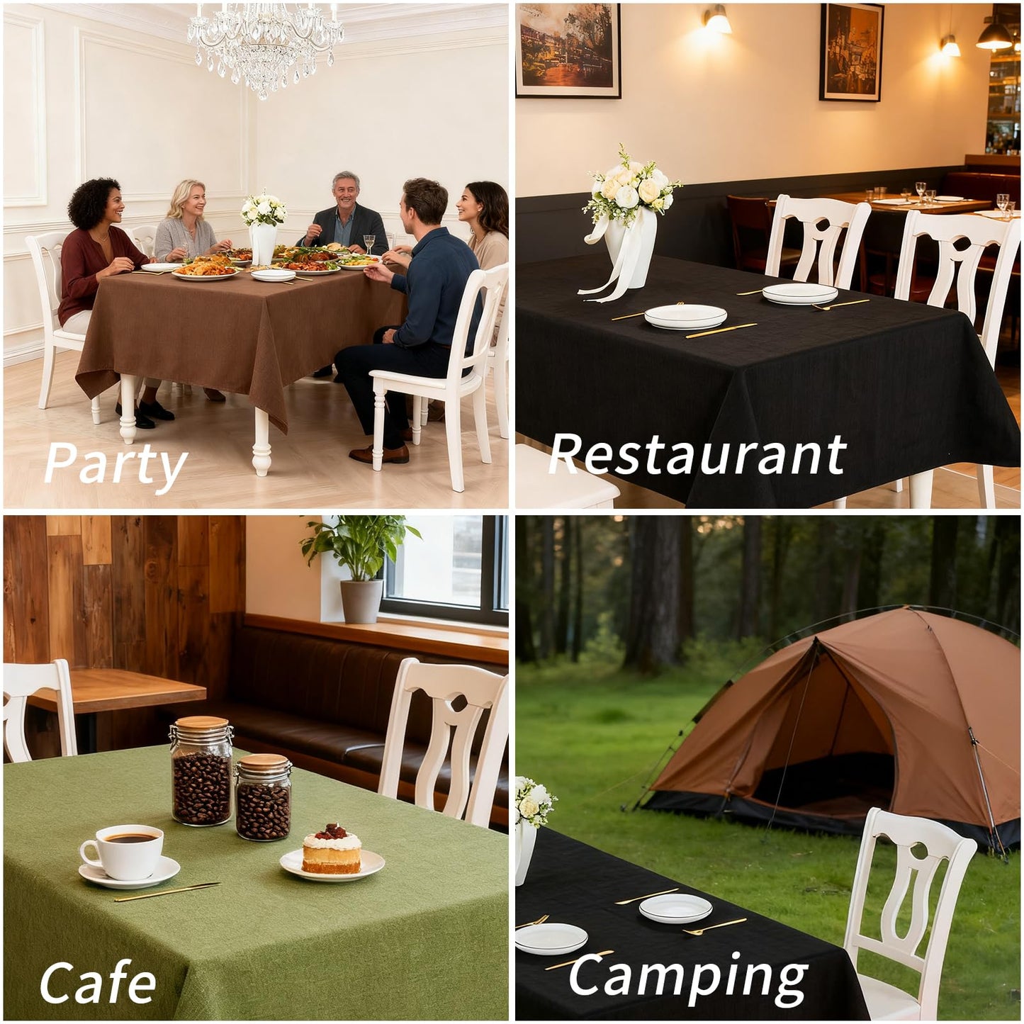 WAITER TREE Table Cloth Rectangle Table Cover 156x90 Inches Faux Linen Wrinkle Free Waterproof Beige Camping Graduation Rectangle Indoor Outdoor Tablecloth for Party