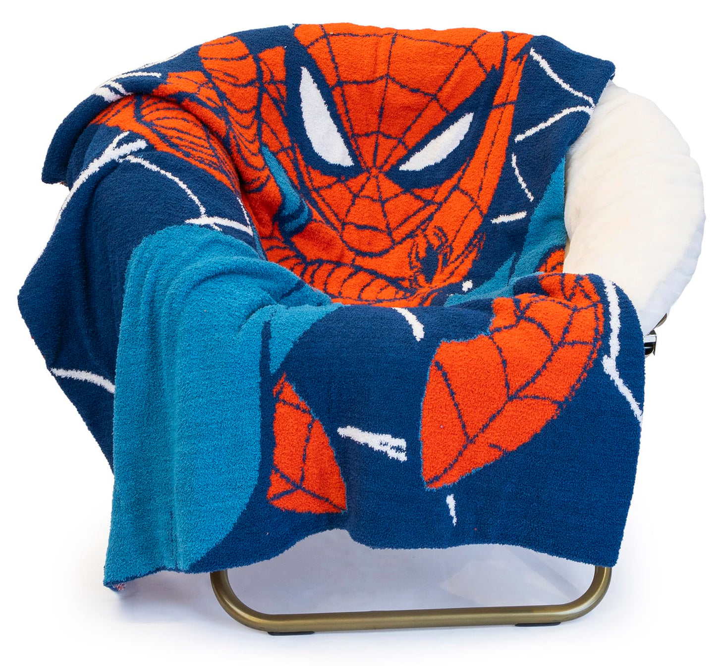 Jay Franco Marvel Spiderman Feather Knit Throw Blanket - 50 x 60 Inch Soft Fluffy Fleece Blanket for Kids & Adults - Lightweight Cozy Machine Washable, Officially Licensed Marvel Throw, Blue