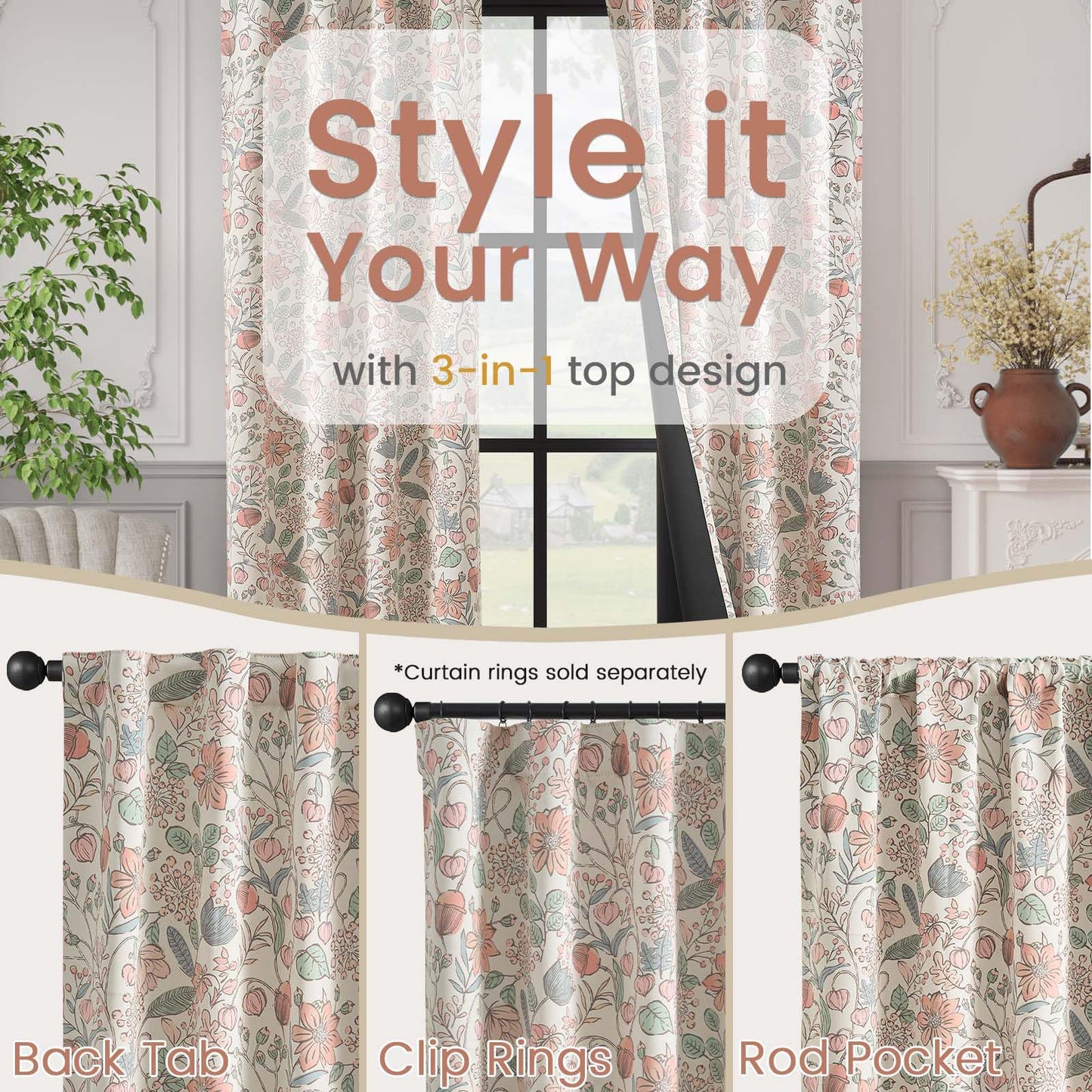 Vangao Pink Nursery Curtains for Girls Room Floral Blackout Curtains 84 Inch Length Farmhouse Drapes for Bedroom Room Darkening Flower Patterned Window Treatment for Kids Set of 2