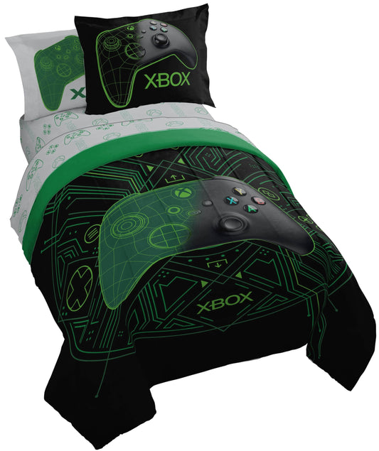 Jay Franco Kids Comforter Set Includes Sheets and Pillow Covers - Soft and Cozy Bed Set for Stylish Room Decor, Official Licensed Product, White - Xbox, 5 Piece Twin