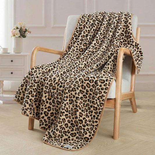 Fleece Throw Blanket 50" x 70" - Soft Cozy Microfiber Plush Blanket, Lightweight Warm Throw for Couch Bed Sofa Chair, All Season Use, Sand Leopard