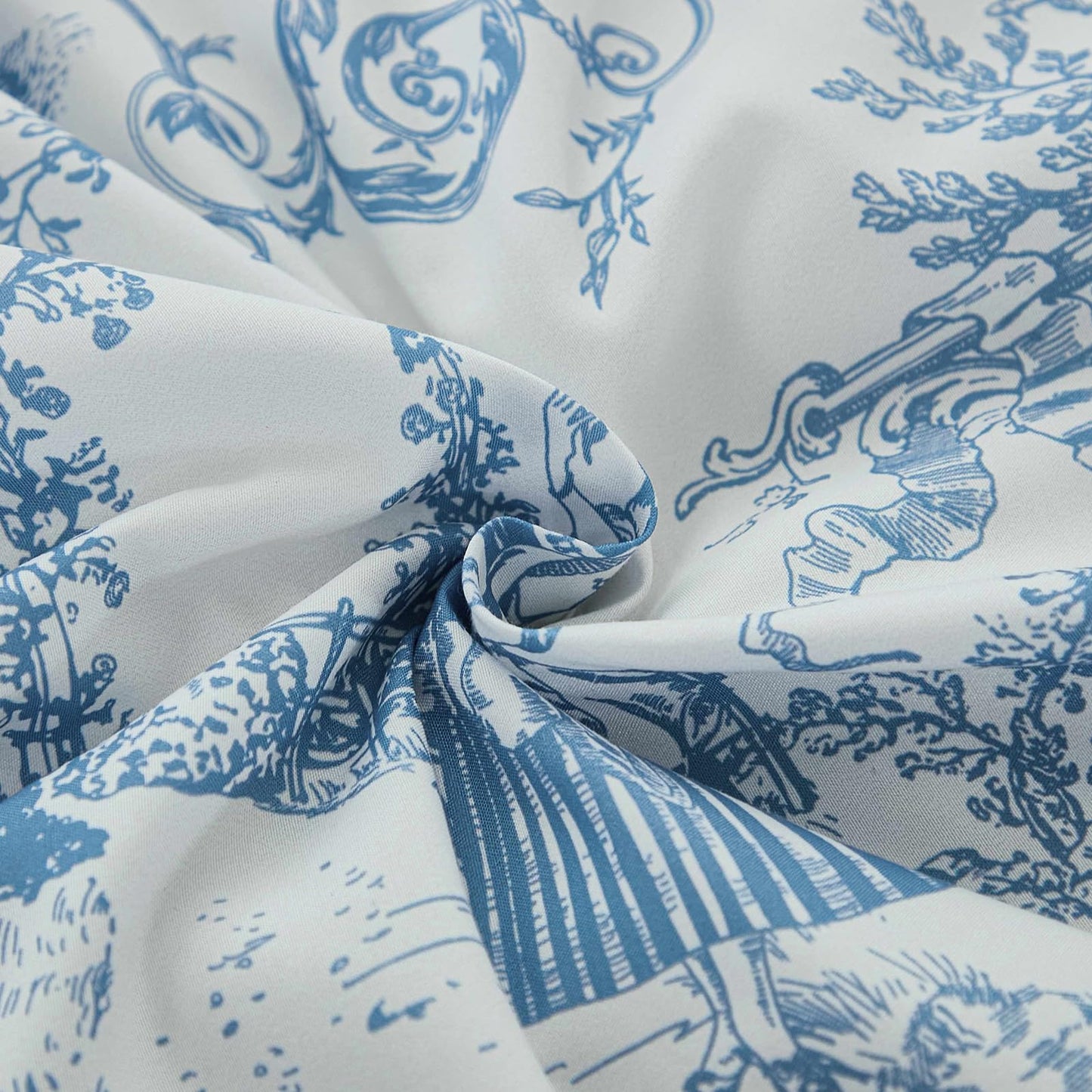 Blue Comforter Set Queen 7 Piece Bed in a Bag Toile de Jouy Botanical Comforter with Sheet Set Soft Micorfiber Bedding Set (1 Comforter,2 Pillow Shams,1 Flat Sheet,1 Fitted Sheet,2 Pillowcases)