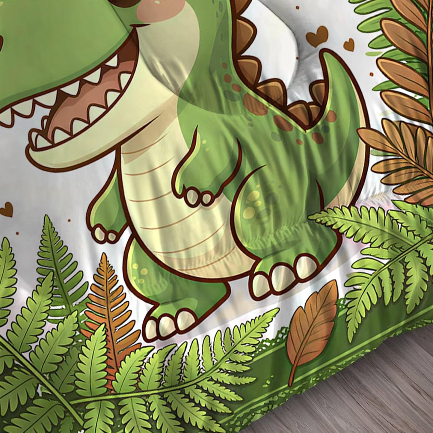 FUYEUN 7 Pcs Kids Bedding Comforter Set Queen Size, Cartoon Dinosaur & Volcano Print, Ultra Soft Microfiber Bed in a Bag with Flat Sheet & Pillowcases,Children Bedroom Decor