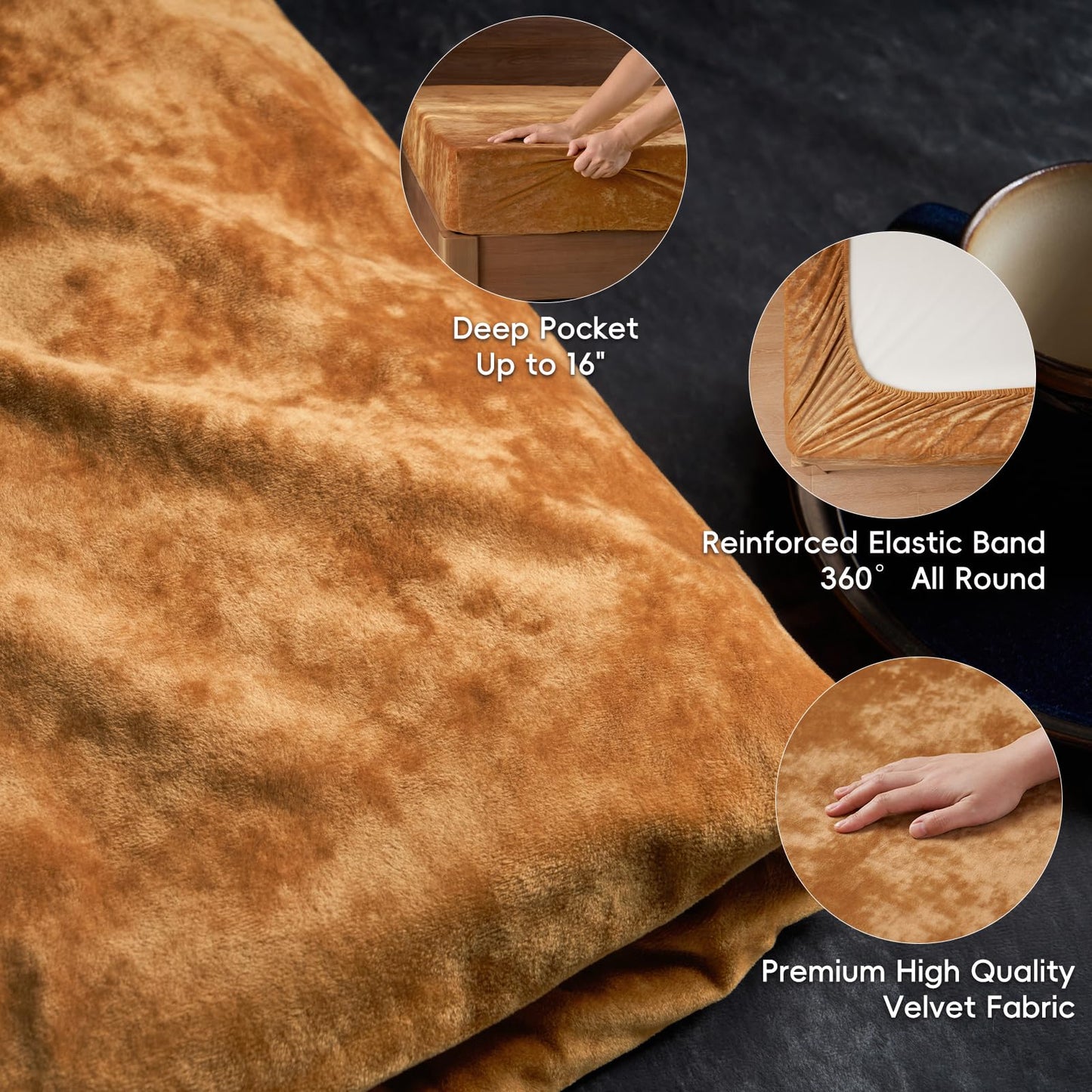 PHF Truly Velvet Fitted Sheet Only Queen Size, Luxury Super Soft Cozy Fuzzy Fleece Bottom Sheet, Deep Pocket Up to 16",Strenghth Elastic Band,Suitable for Fall Winter Spring,No Pillowcases,Brown Sugar