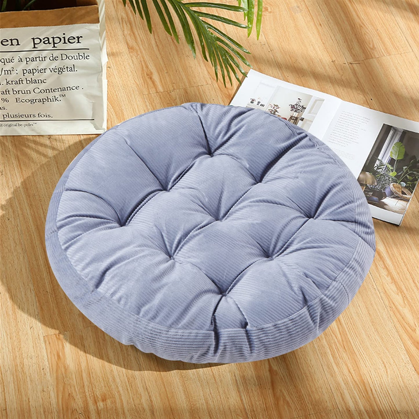 Big Hippo 22" Large Floor Pillow Cushion - Soft Corduroy Seating for Adults, High Rebound Meditation Support to Relieve Pressure on Hard Floors, Yoga & Reading Nook (Gray)