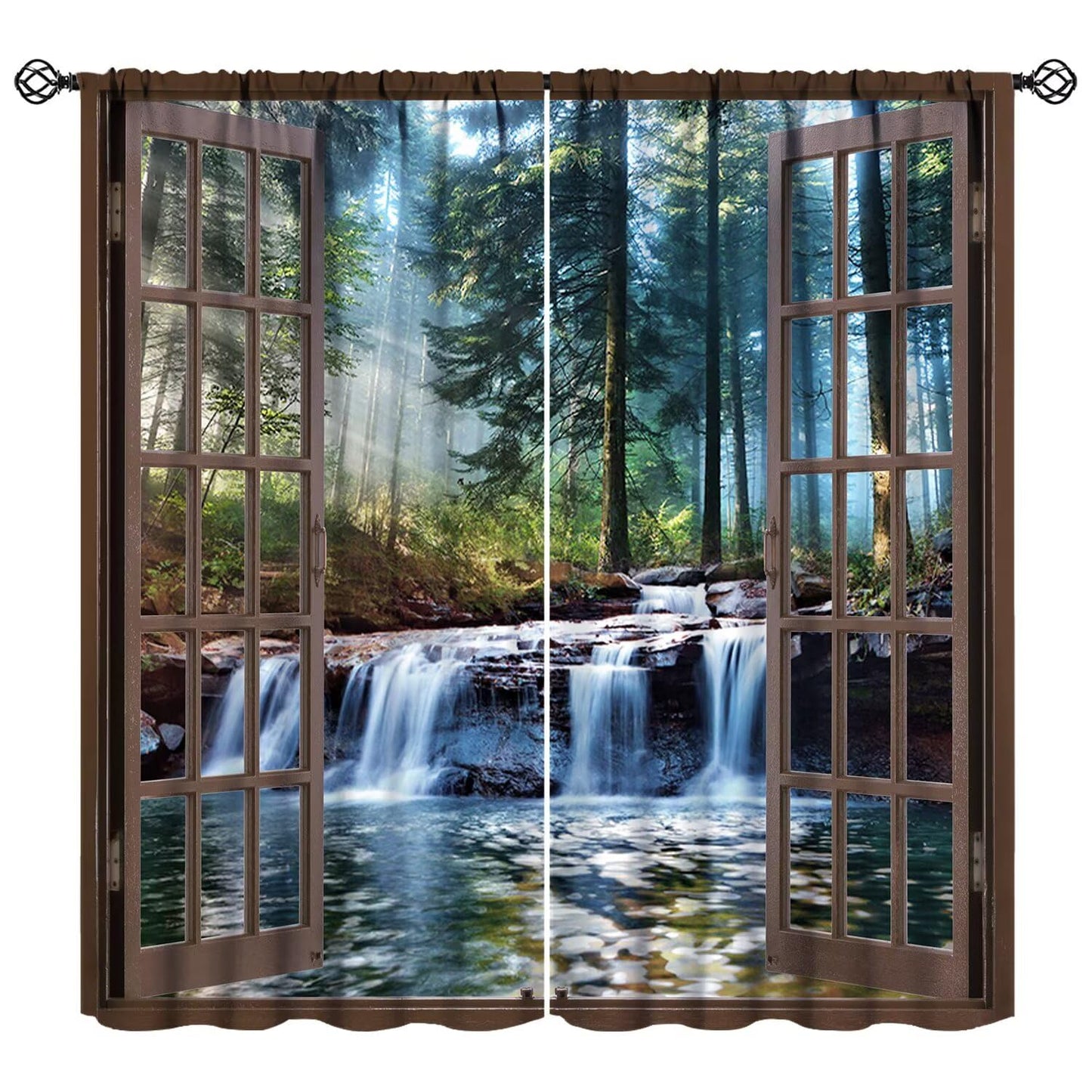 YCness Forest Curtains Waterfall Spring Landscape Art Printed Blackout Window Drapes for Bedroom Living Room Decor Fabric Set 2 Panel 42x45 Inch 80% Shading Rate