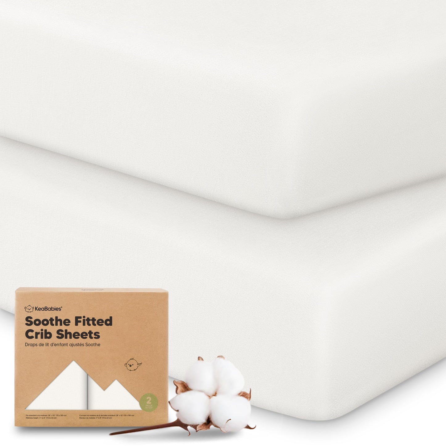 KeaBabies 2-Pack Organic Cotton Crib Sheets for Boys, Girls - 52x28 Fitted Crib Mattress Sheet Neutral, Breathable Cover for Baby Bed Set, Toddler Mattress, Soft & Cute Prints (Soft White)
