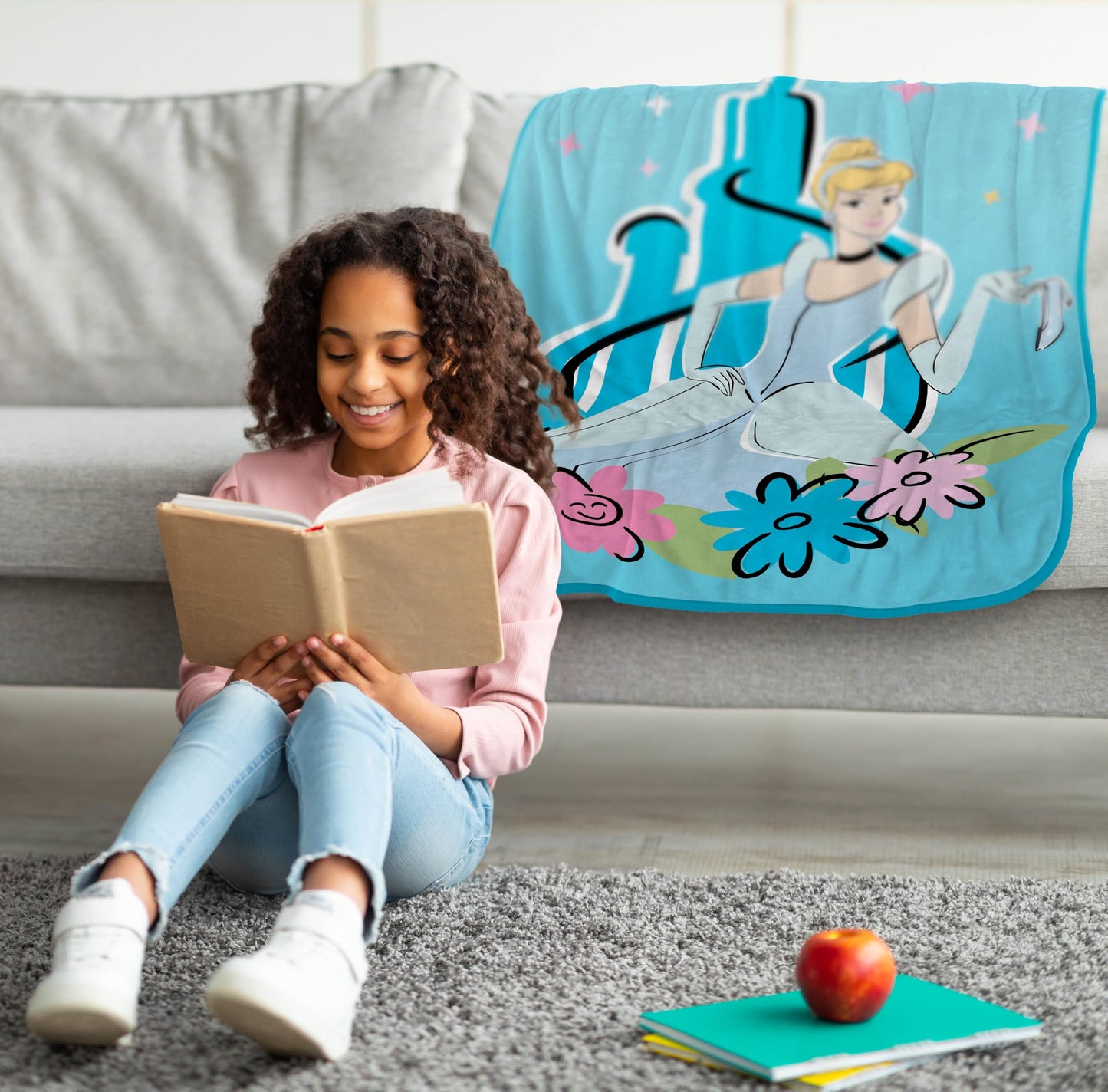 Jay Franco Kids Plush Throw Blanket – Soft & Cozy Fleece Throw for Bedroom & Couch Décor, Official Licensed Product, Blue - Disney Princess Cinderella, 46x60 - Throw Blanket