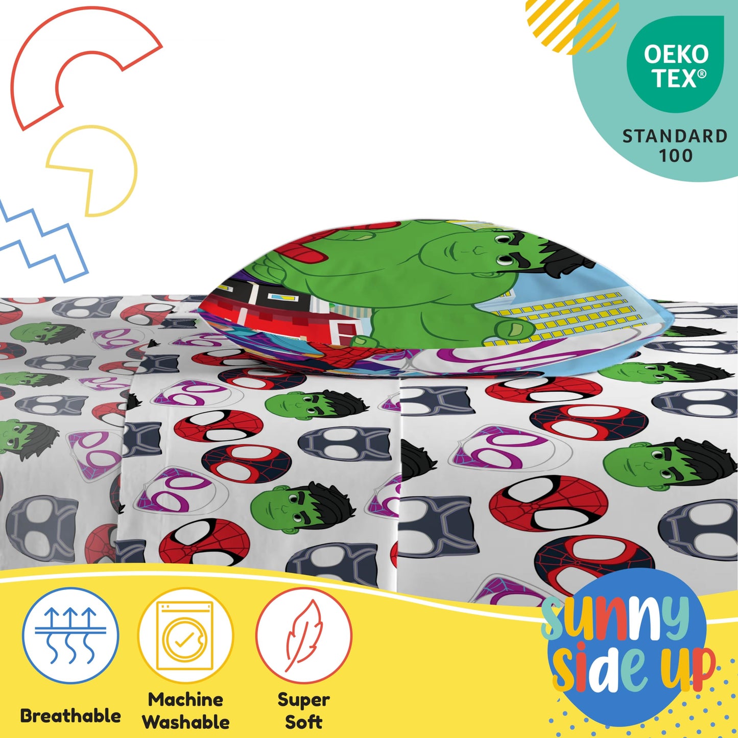 Sunny Side Up Spidey & His Amazing Friends Twin Sheet Set - 3 Piece Kids Bedding Set Includes Pillow Cover - Super Soft Superhero Microfiber Sheets Features Miles Morales & Ghost Spider