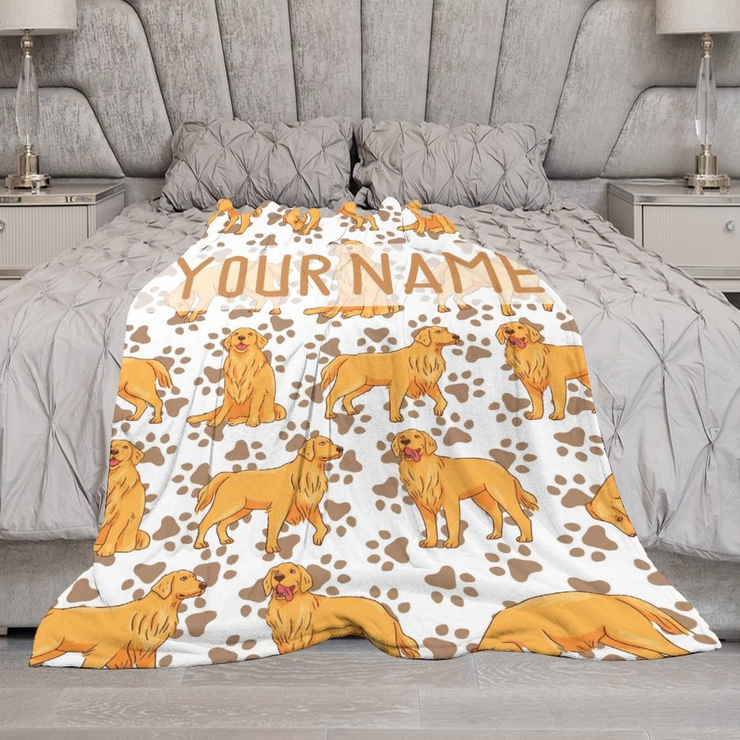 AIOMXZZ Personalized Golden Retriever Blanket Gifts with Text Name, 30"x40" Dog Pattern Flannel Fleece Throw Blanket Soft, Lightweight, Comfortable, Warm Golden Retriever Blanket for Adults Kids