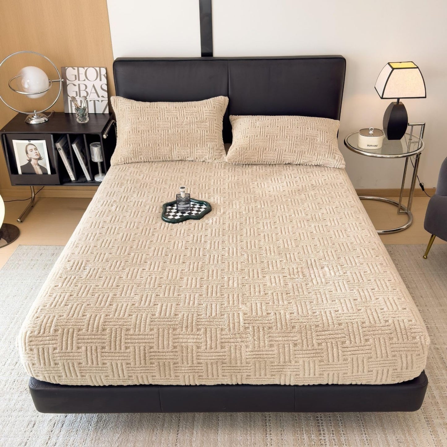ZIQINPSQ Twin Size Flannel Fitted Sheet - 1 Piece Winter Warm Deep Pocket (15") Bed Sheet, Shrink & Fade Resistant, Hotel Quality, Wheat