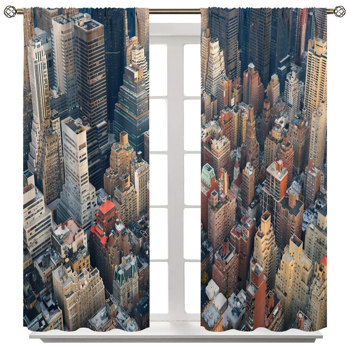 Modern Curtains,New York City Scenery at Street with Skyscrapers Buildings Blackout Window Door Curtains for Bedroom Living Room Office Decor W42xL45in
