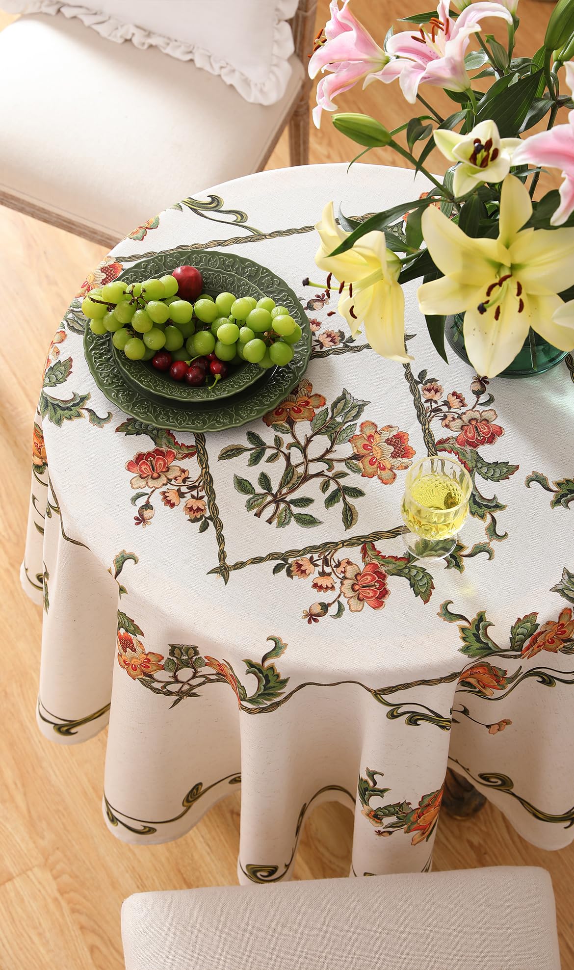 patdrea Vintage French Linen Tablecloth,Round,Diameter 55"-Santiago C