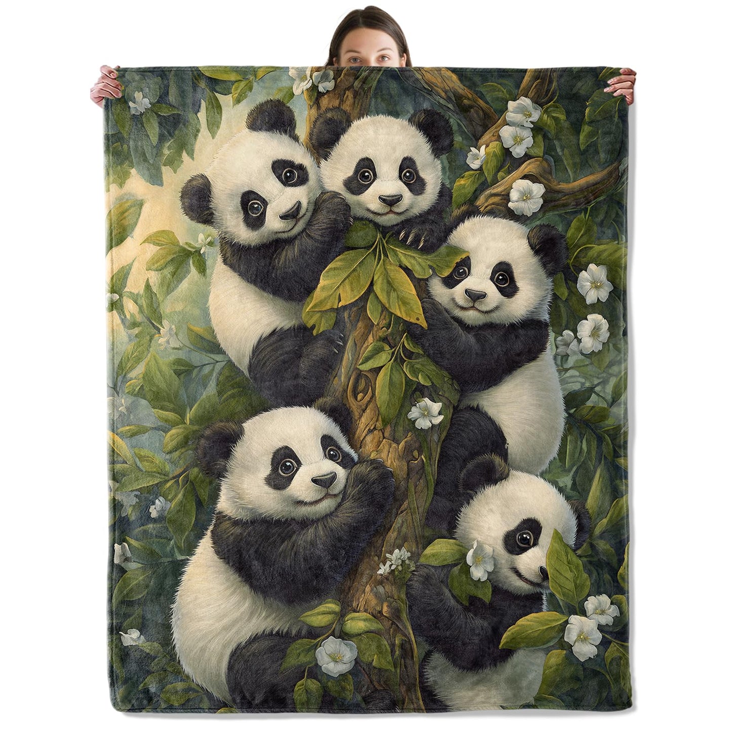 wyxdwh Cute Panda Blanket, Cozy Flannel Adorable Pandas in a Tree Throw Blanket for Couch Outdoor, Plush Soft Lightweight Travel Blankets for Bed Decor and Gifts, for Women Boys Girls Kids 50"x60"