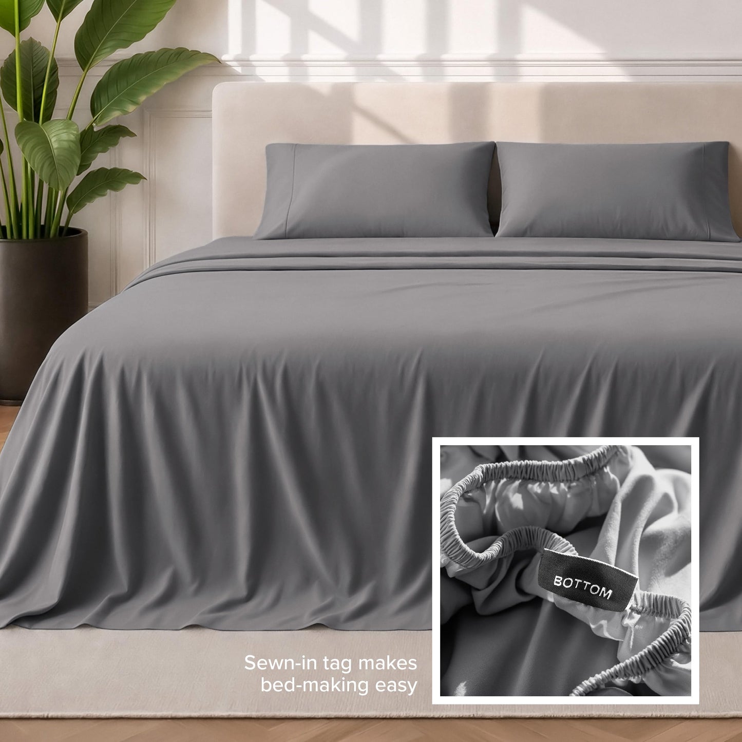 Bare Home Queen Sheet Set - 1800 Ultra-Soft Microfiber Queen Bed Sheets - Double Brushed - Deep Pockets - Easy Fit - 4 Piece Set - Bedding Sheets & Pillowcases (Queen, Grey)