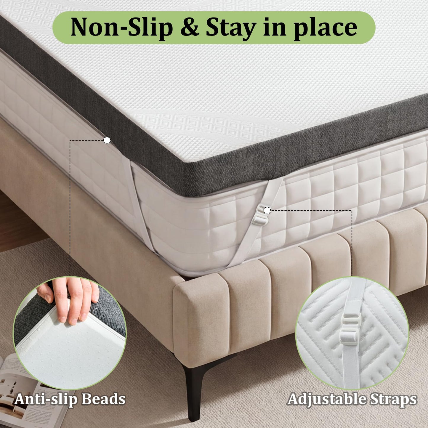 Vipbear Extra Firm Mattress Topper Twin: 3 Inch High Density Bed Topper，Extra Support for Pain Relief，Breathable Washable Soft Cover with Anti-Slip Straps，CertiPUR-US Oeko-Tex Certified 38"x 75"