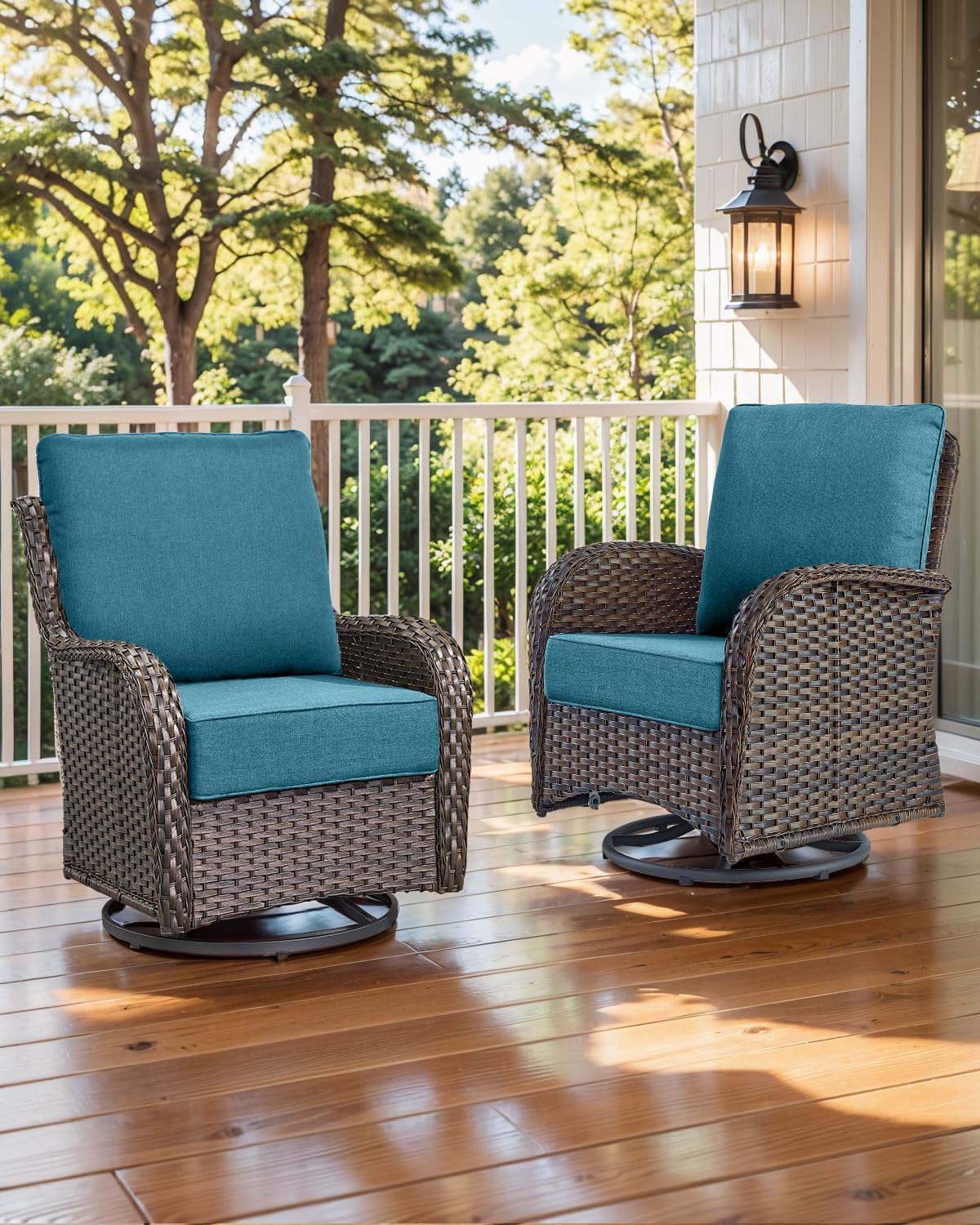 ACTREST Luxury 22x24/22x25 6-Inch Outdoor Cushions for 5 Peice Patio Furniture Set - Set of 5 Water-Resistant Pillow for Dining Rocking Swivel Chairs Loveseat Couch Sectional Sofa - Peacock Blue