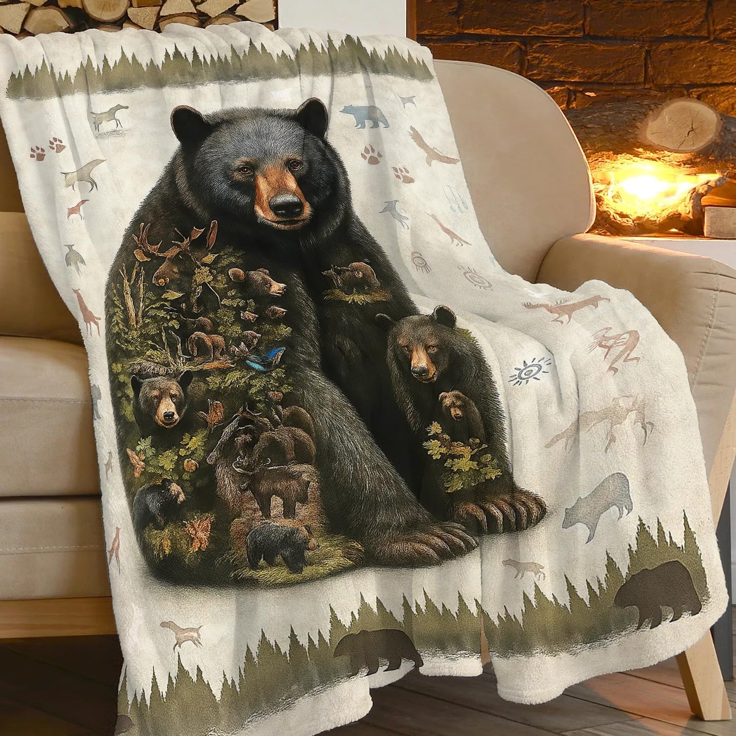 Cabin Bear Blanket Farmhouse Bear Throw Blanket Wildlife Animals Decor Soft Cozy Fleece Fuzzy Plush Flannel Blankets Gifts for Women Girls Boys Kids Teens Adults 50"X40"
