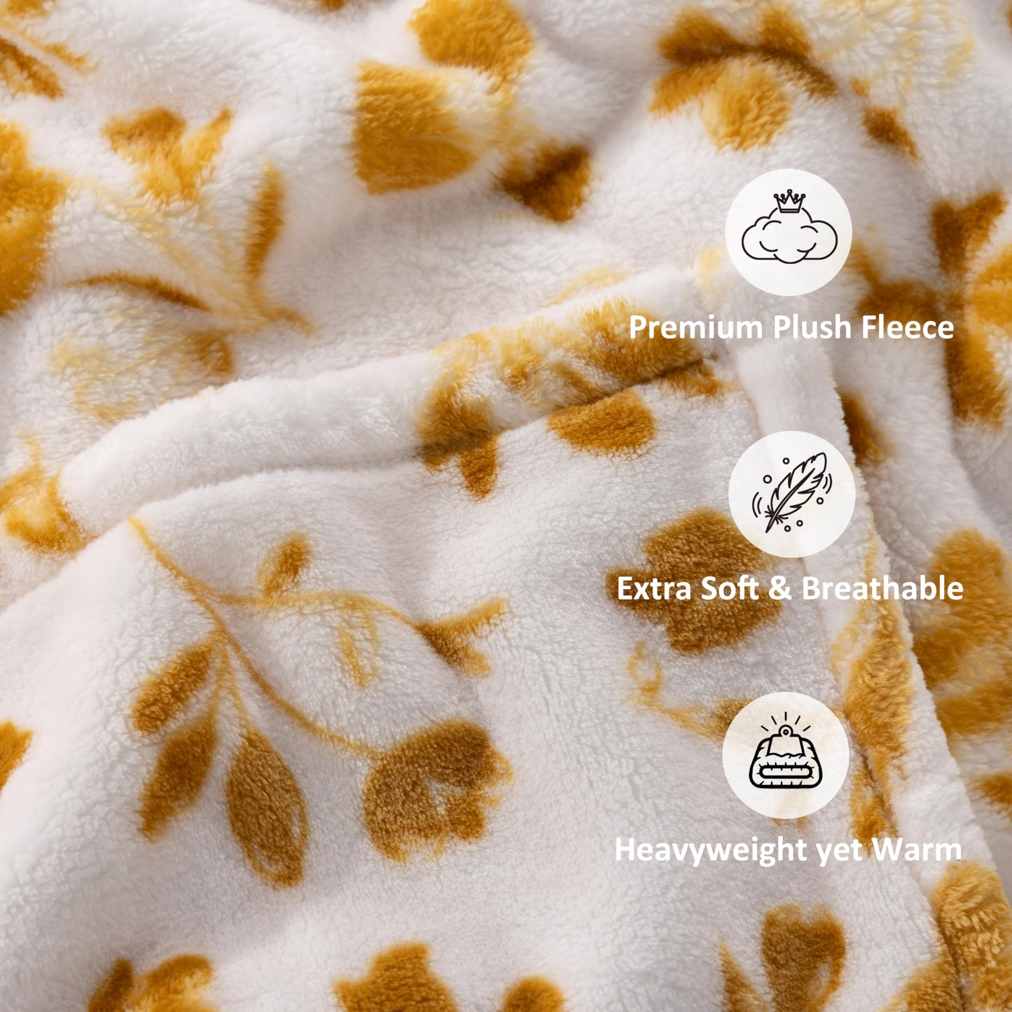 Sushing Printed Micorfiber Fleece Blanket, Heavyweight Warm Plush Blanket, Room Home Decor for Couch Bed Sofa, 70in x 90in, Golden Buttercup