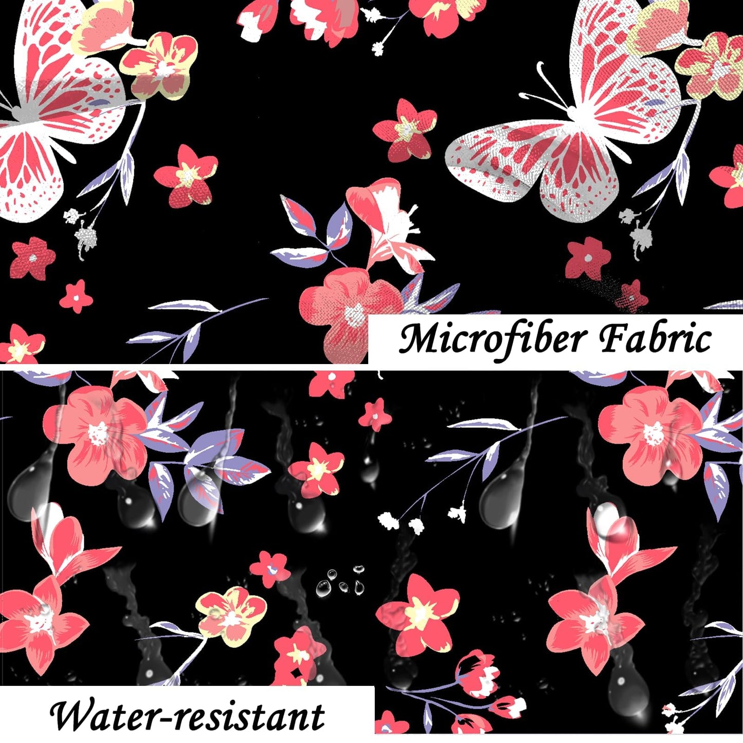 SDIII Pink Butterfly Shower Curtain Set 72x72 Inch, Waterproof Microfiber Pink Butterfly Floral Shower Curtain, Botanical Wildflowers Bathroom Decor