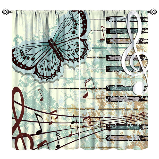 Piano Key Blackout Curtains Vintage Rustic Art Colorful Abstract Graffiti Musical Melody Note Butterfly for Girls Boys Children Bedroom Nursery Decor Rod Pocket Window Drapes 2 Panels Set 21x45 Inch