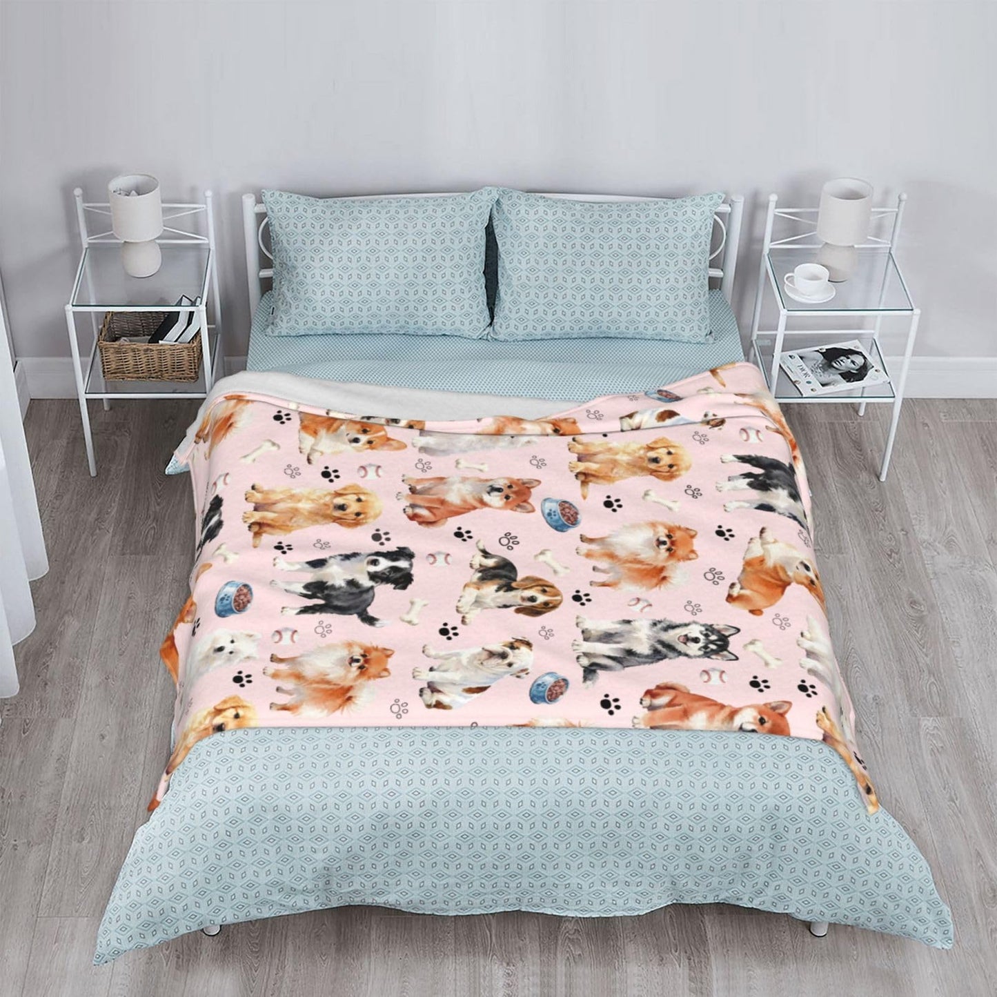 Cute Puppy Dog Blanket 50"x40" Soft Cozy Dogs Blankets Pink Throws Warm Lightweight Plush Fleece Throw Blanket for Kids Men Women Gift Bed Couch Sofa