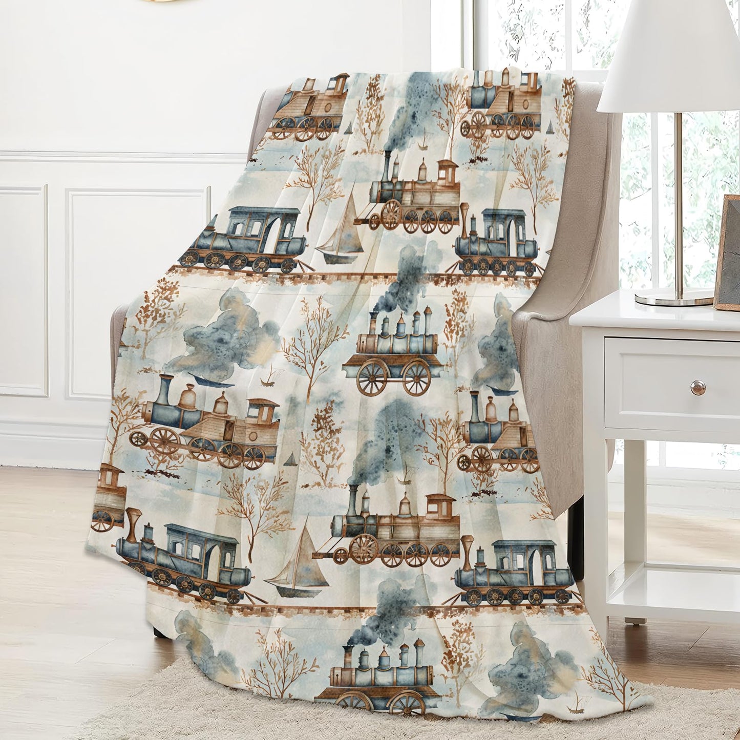Aonimonis Rustic Train Throw Blanket Gifts for Women Adults Girls, Soft Fuzzy Warm Cozy Flannel Blankets for Bedroom, Travel, Couch, Home Decor 50x60 in
