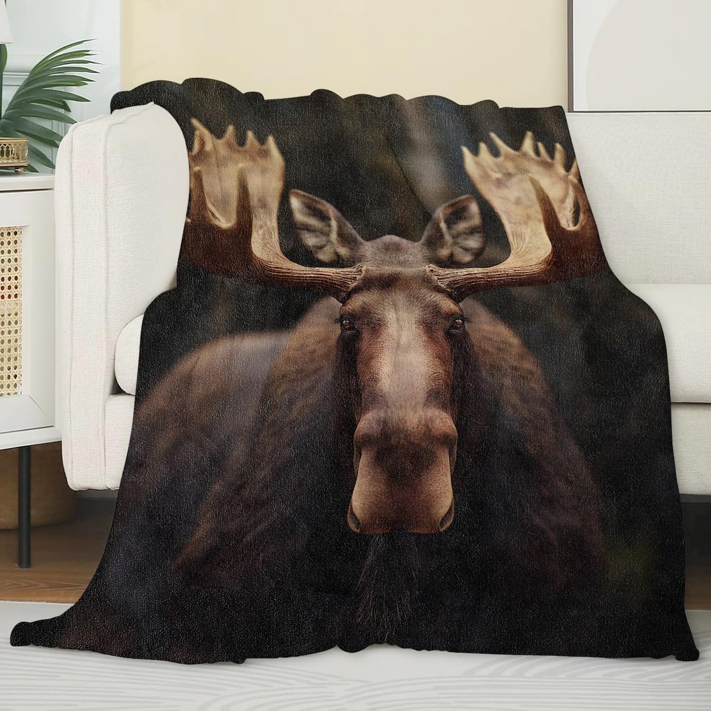 Zeleda Moose Blanket,Gifts for Wildlife Lovers,Lightweight Flannel Throw Blankets,Realistic Animal in Woodland Background Throws Home Decor,for Couch Living Room Office,60x50inch