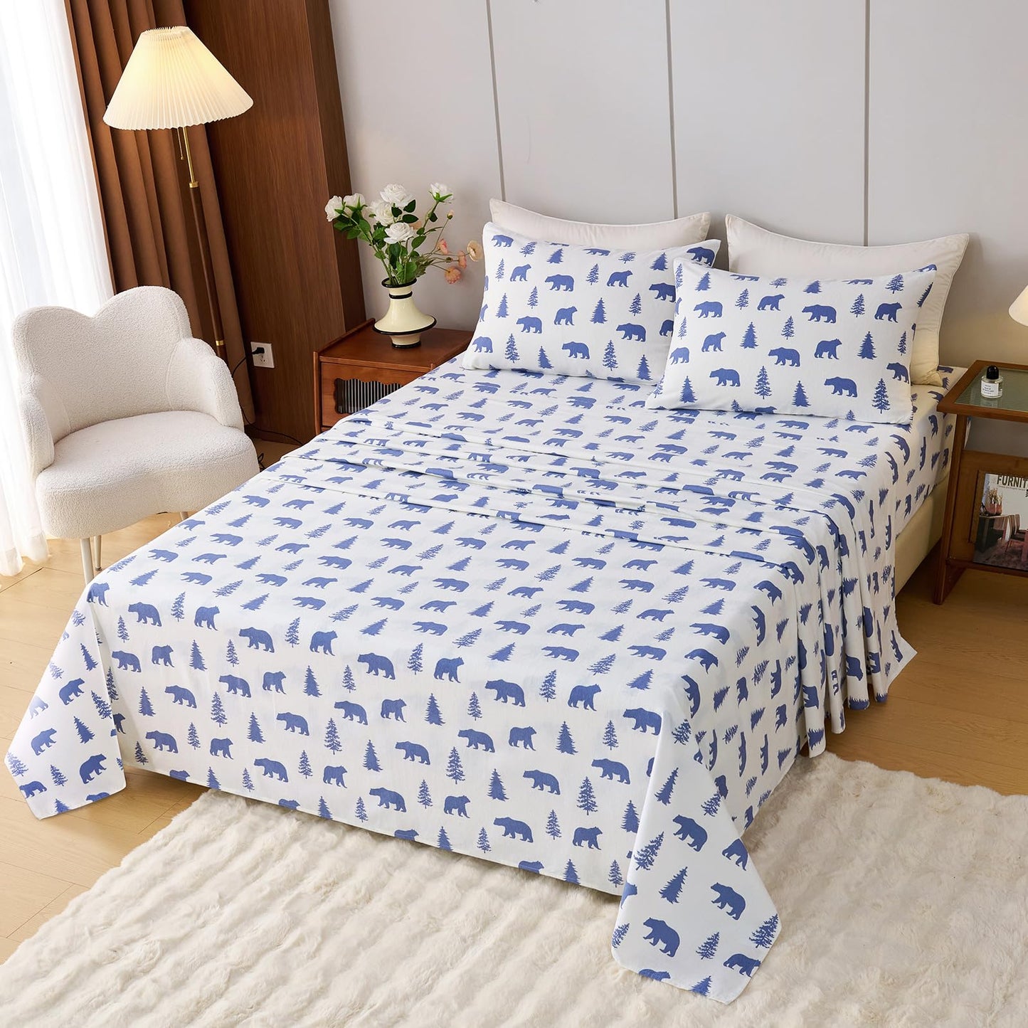 LANYETON 100% Cotton Flannel Sheets, Ultra Soft Cozy Warm Bed Sheets Set for All Season, 16" Deep Pocket, 3PC, Twin