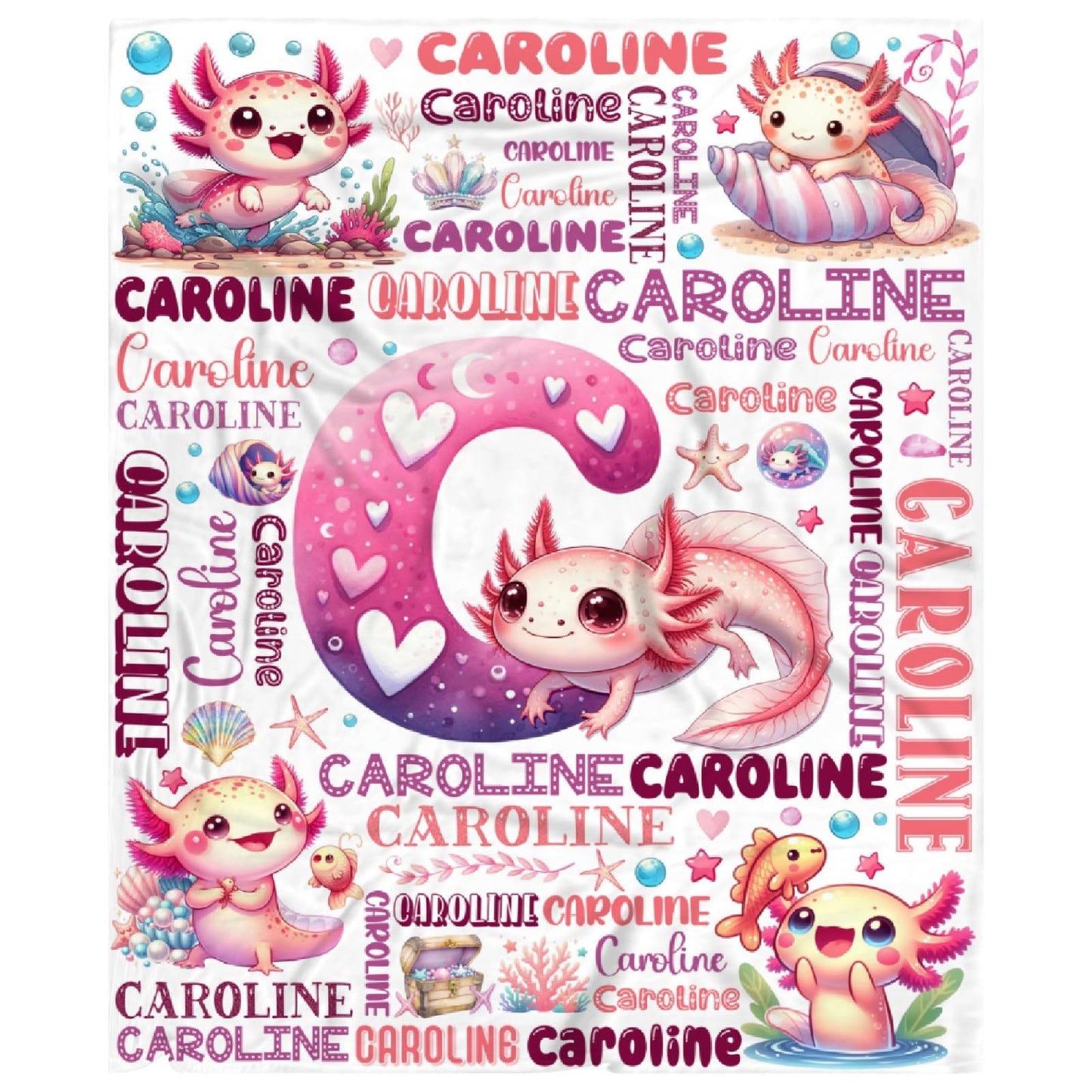Custom Axolotl Blanket,Personalized Axolotl Gifts,Soft Flannel Throw for Bed Sofa,Lightweight,40 x 30in