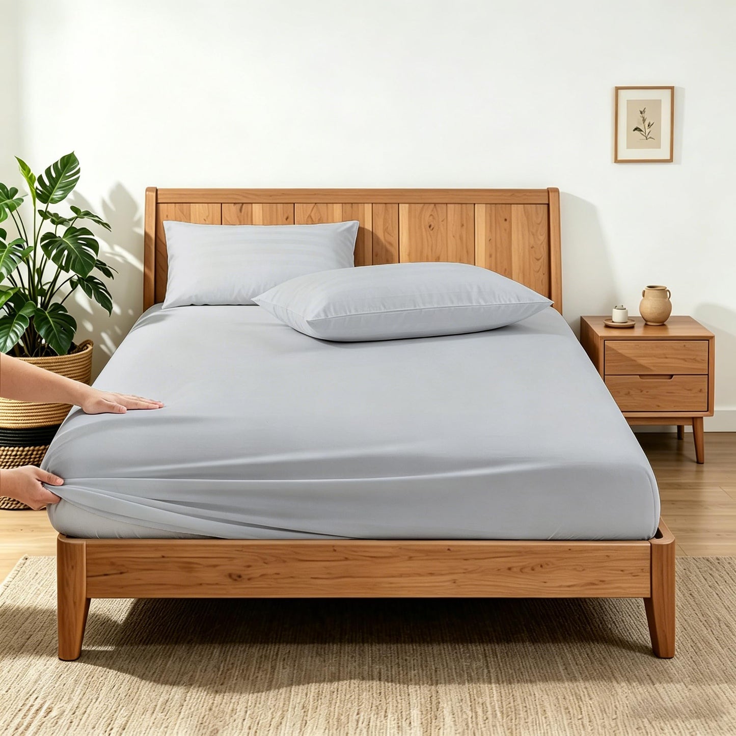 2 Pack Queen Fitted Sheets Only, 100% Egyptian Cotton, Super Soft 600 Thread Count Sateen, 16" Deep Pocket Bottom Sheets, Breathable Hotel Quality, Durable All-Around Elastic, Grey
