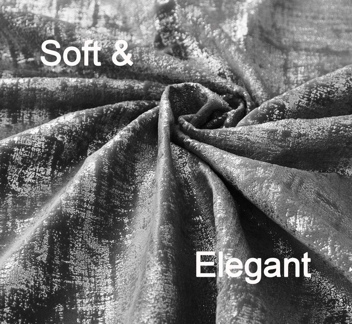 always4u Soft Velvet Curtains 95 Inch Length Luxury Bedroom Curtains Silver Foil Print Window Treatments for Living Room Set of 2 Charcoal Grey