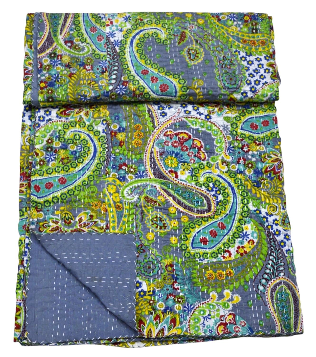 Arprani Indian Vintage Kantha Quilt Set Handmade Cotton Throw Blanket Bedspread gudari Paisley Bohemian bedspreads Boho Queen Size Quilt