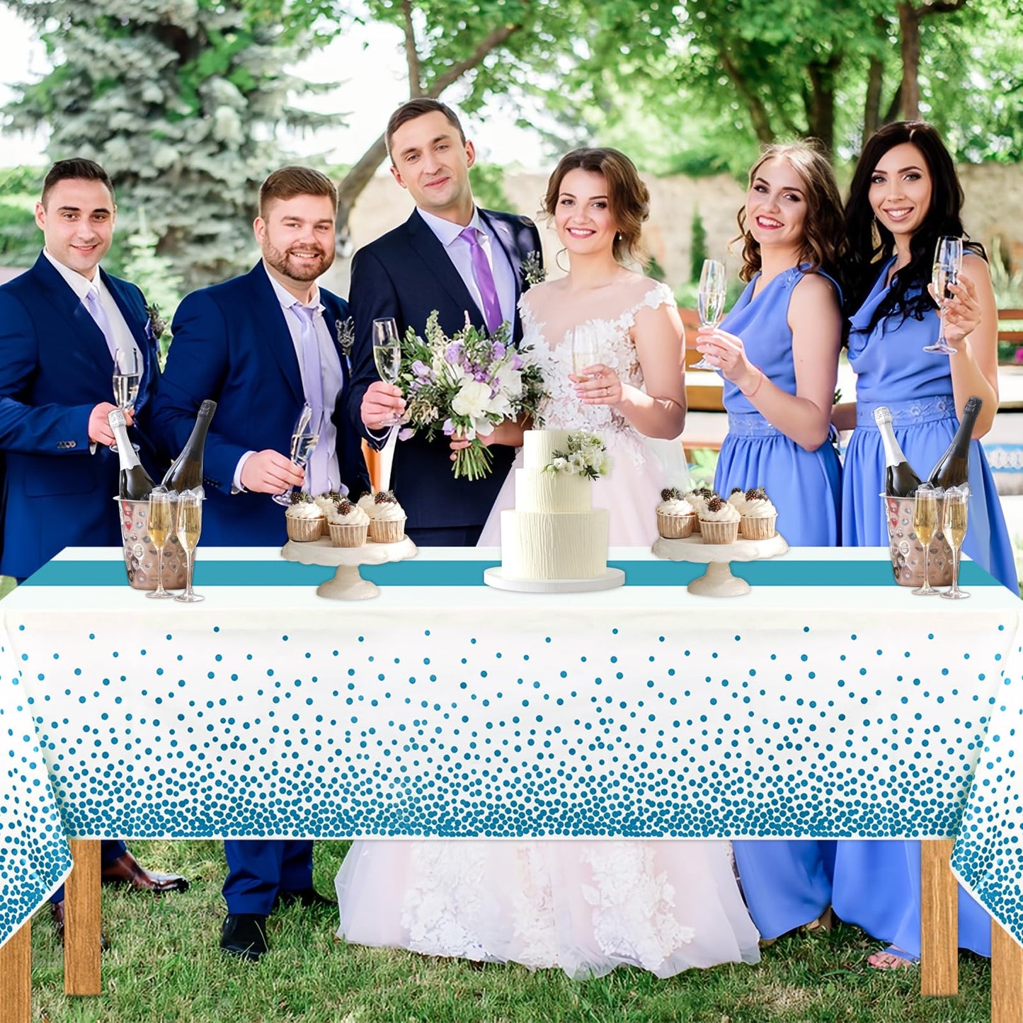 BokingOne 3 Pack White and Blue Plastic Tablecloth, 54 inch x108 inch Rectangular Disposable Table Cover for Graduation Party, New Years Decorations, Gender Reveal, Birthdays Decoration, Wedding Party